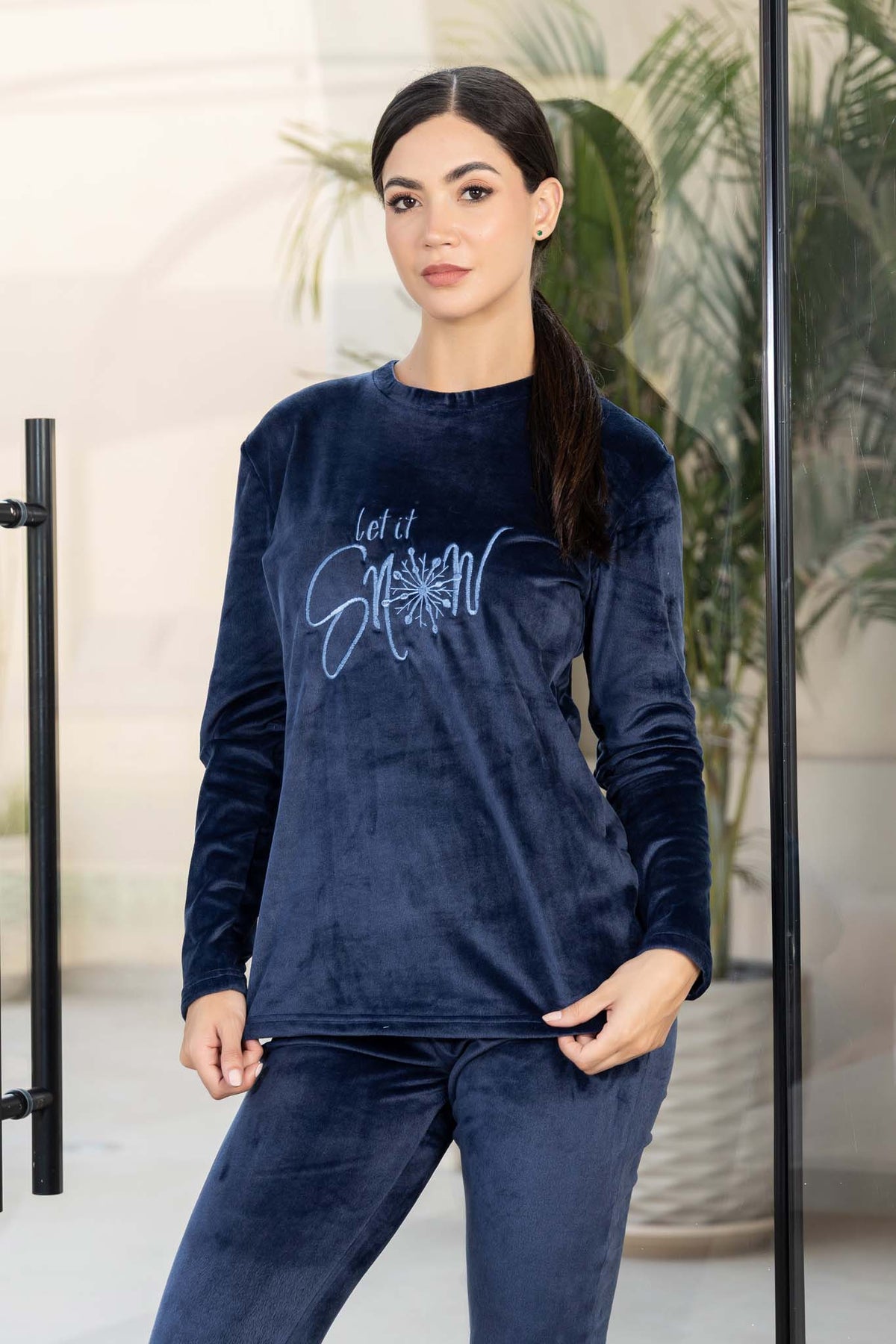 Soft Blue Hooded Robe and Dark Velvet Comfort Pajama Set.