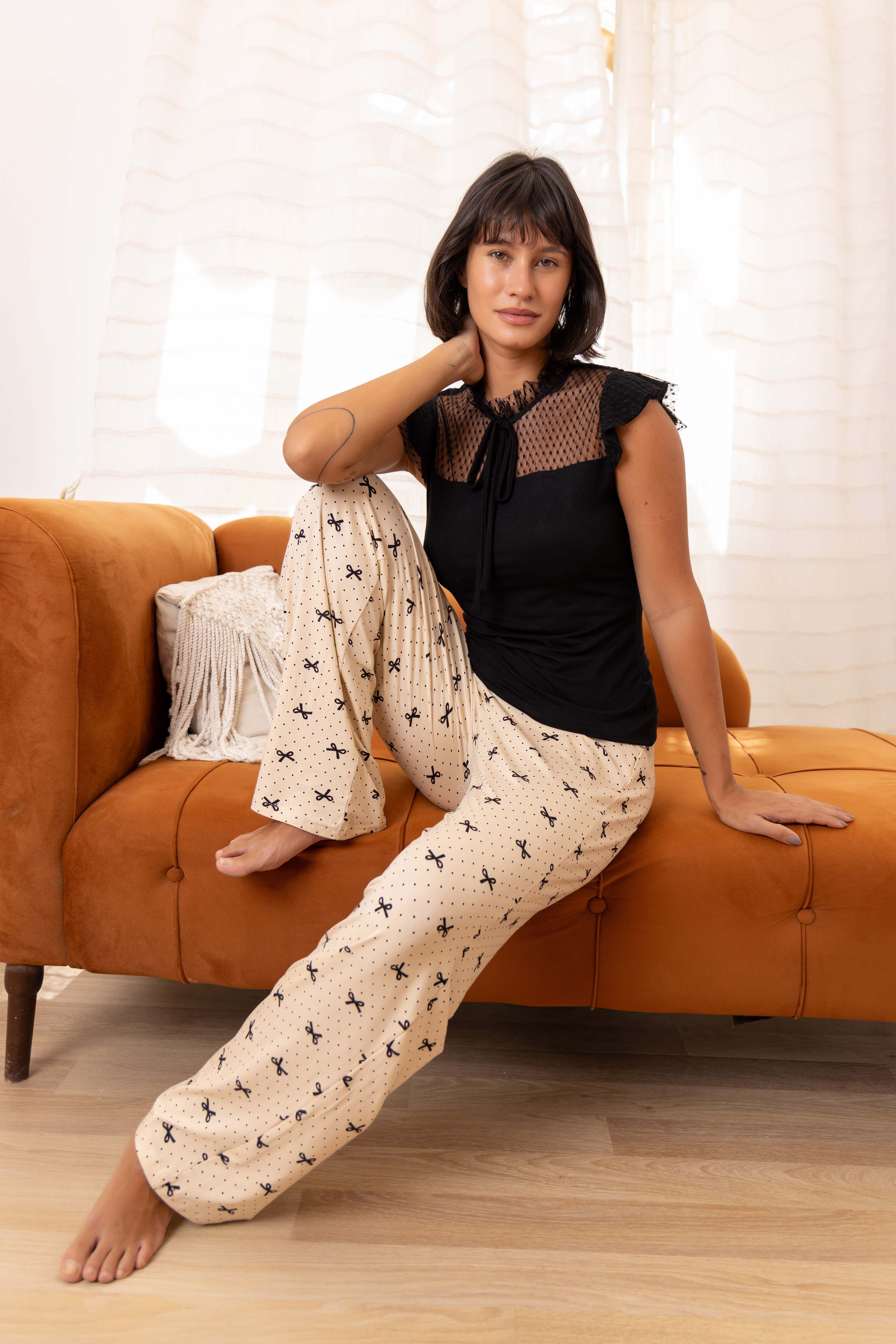 Printed Wide-Leg Pants Set