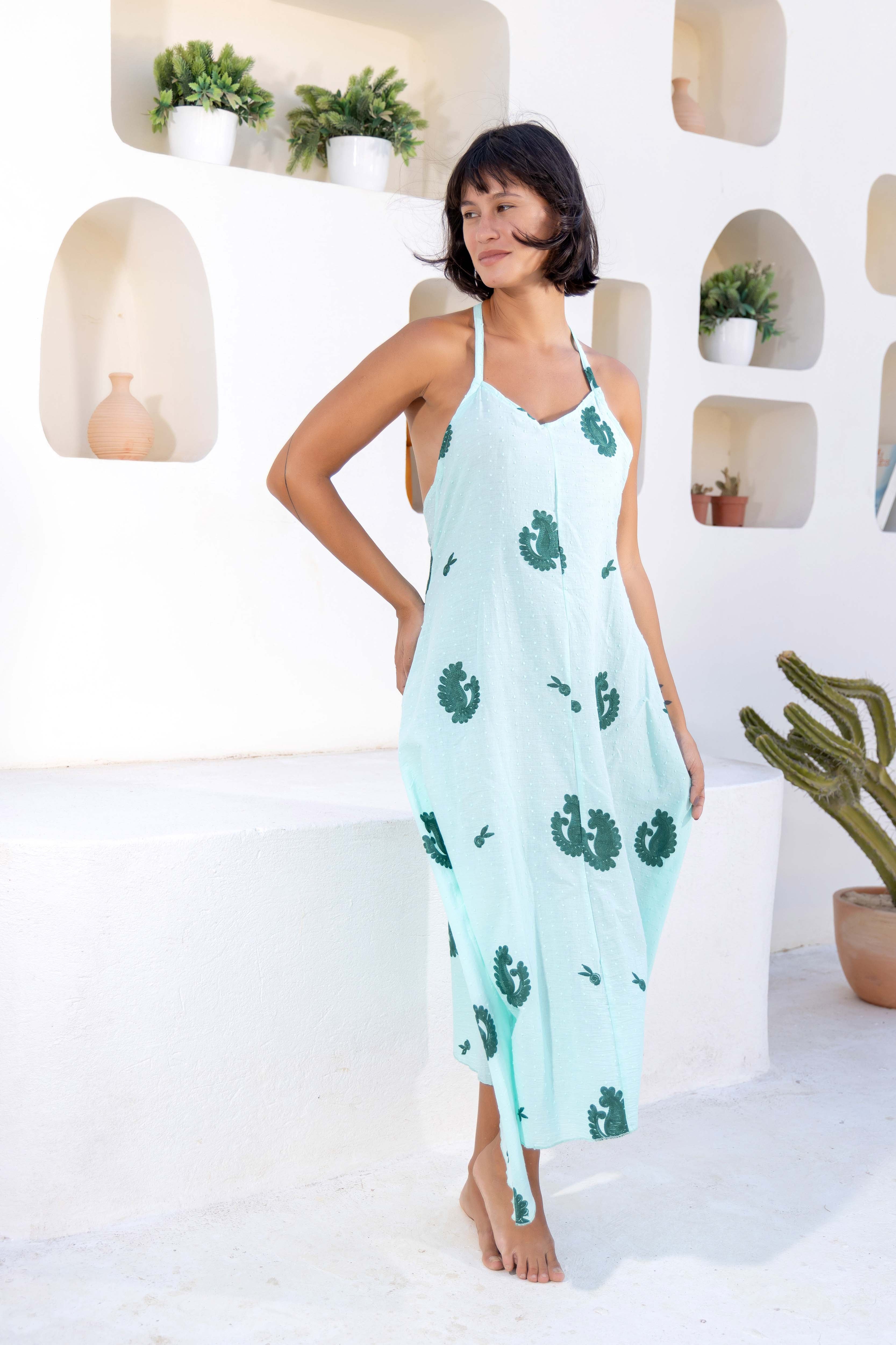 Cactus Print Halter Maxi Dress