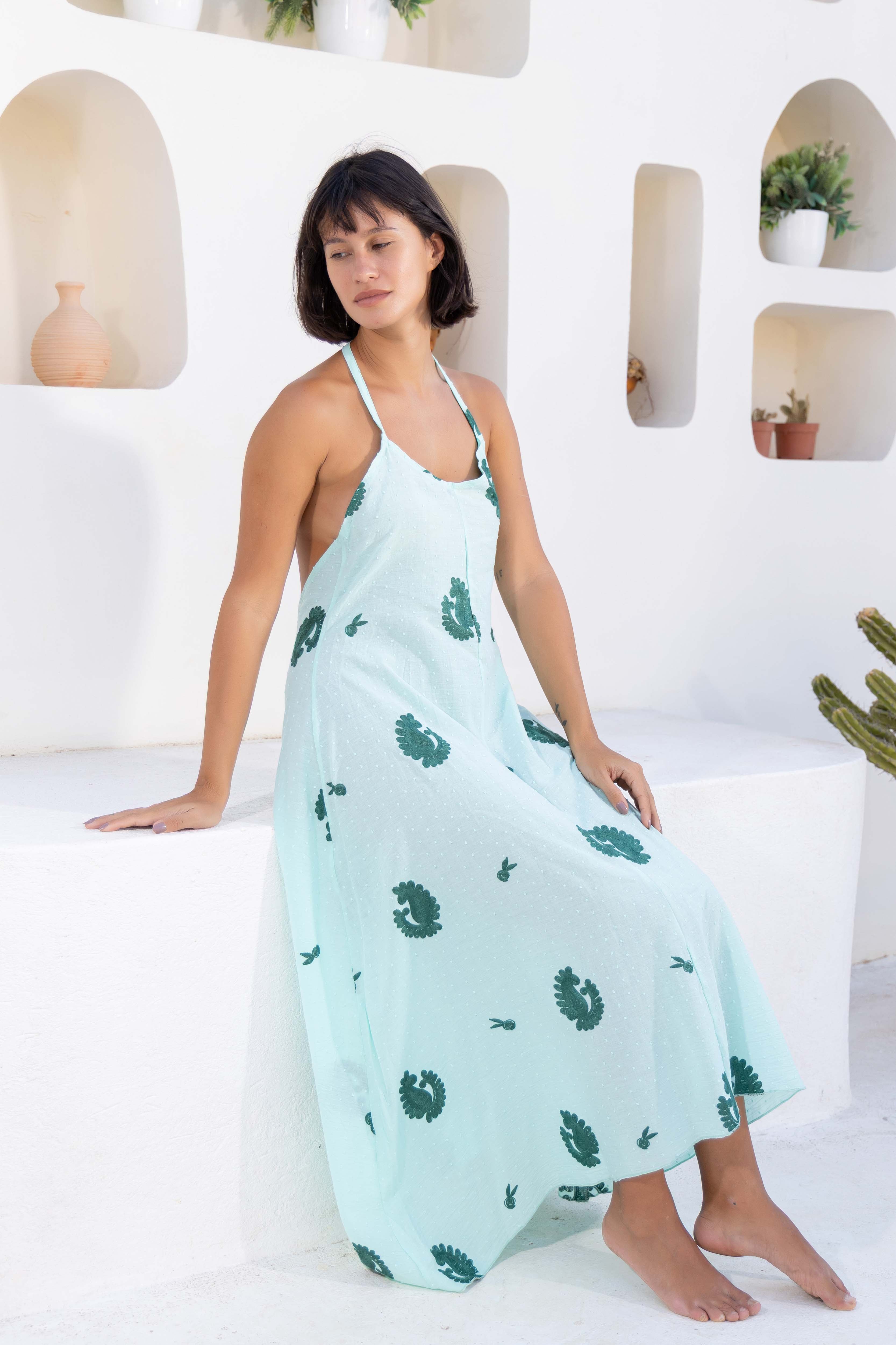 Cactus Print Halter Maxi Dress