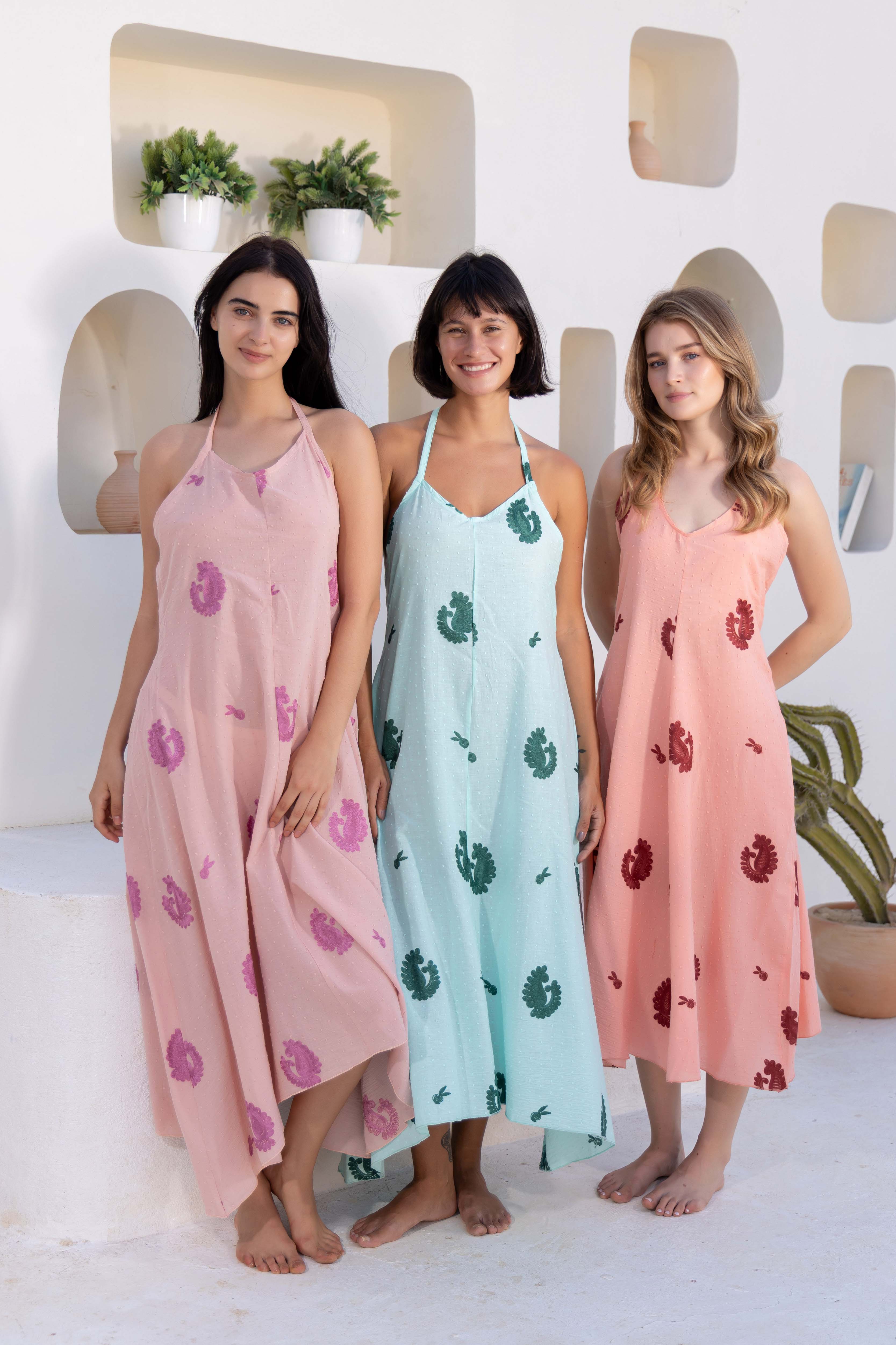 Cactus Print Halter Maxi Dress