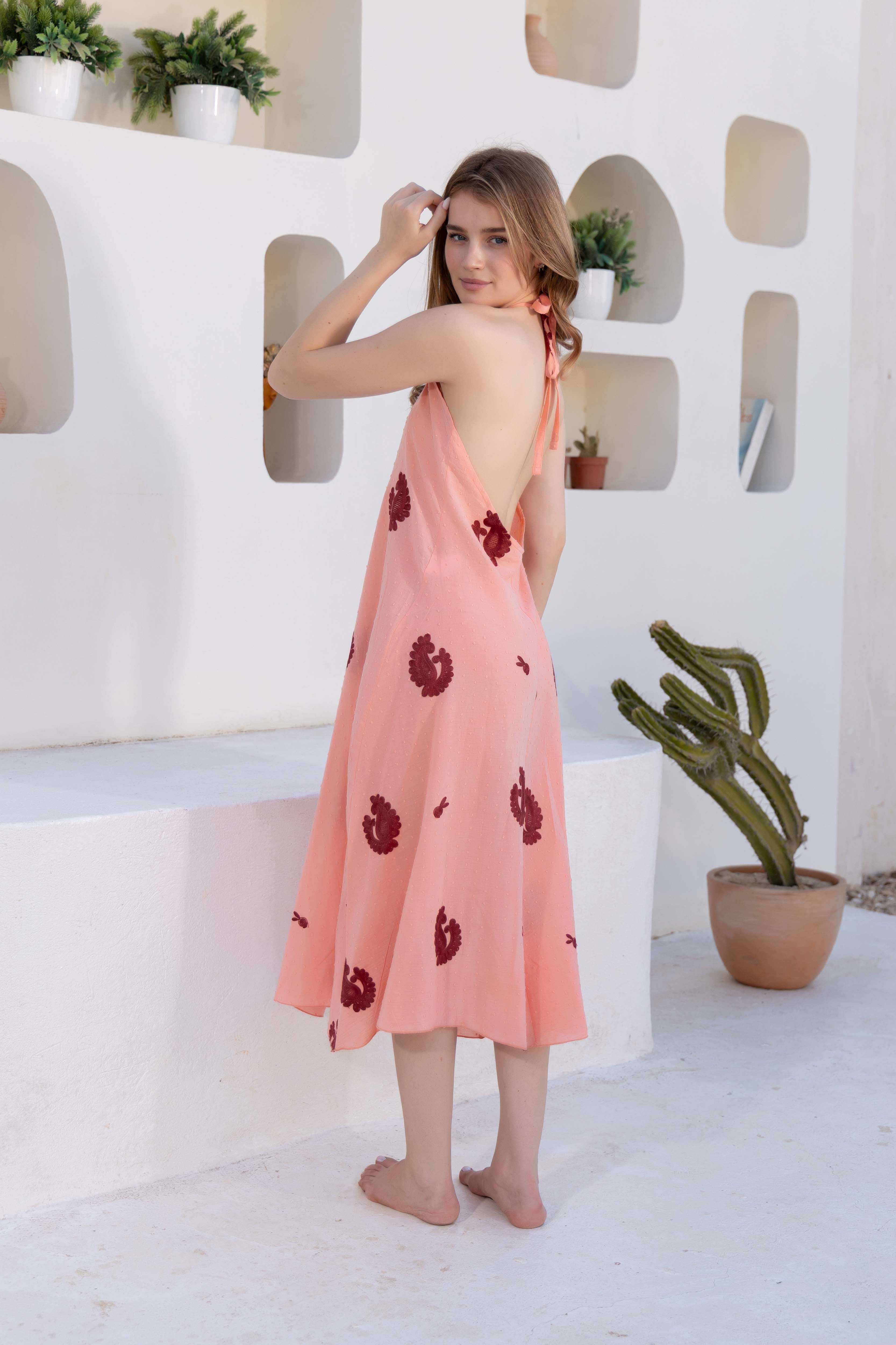Cactus Print Halter Maxi Dress