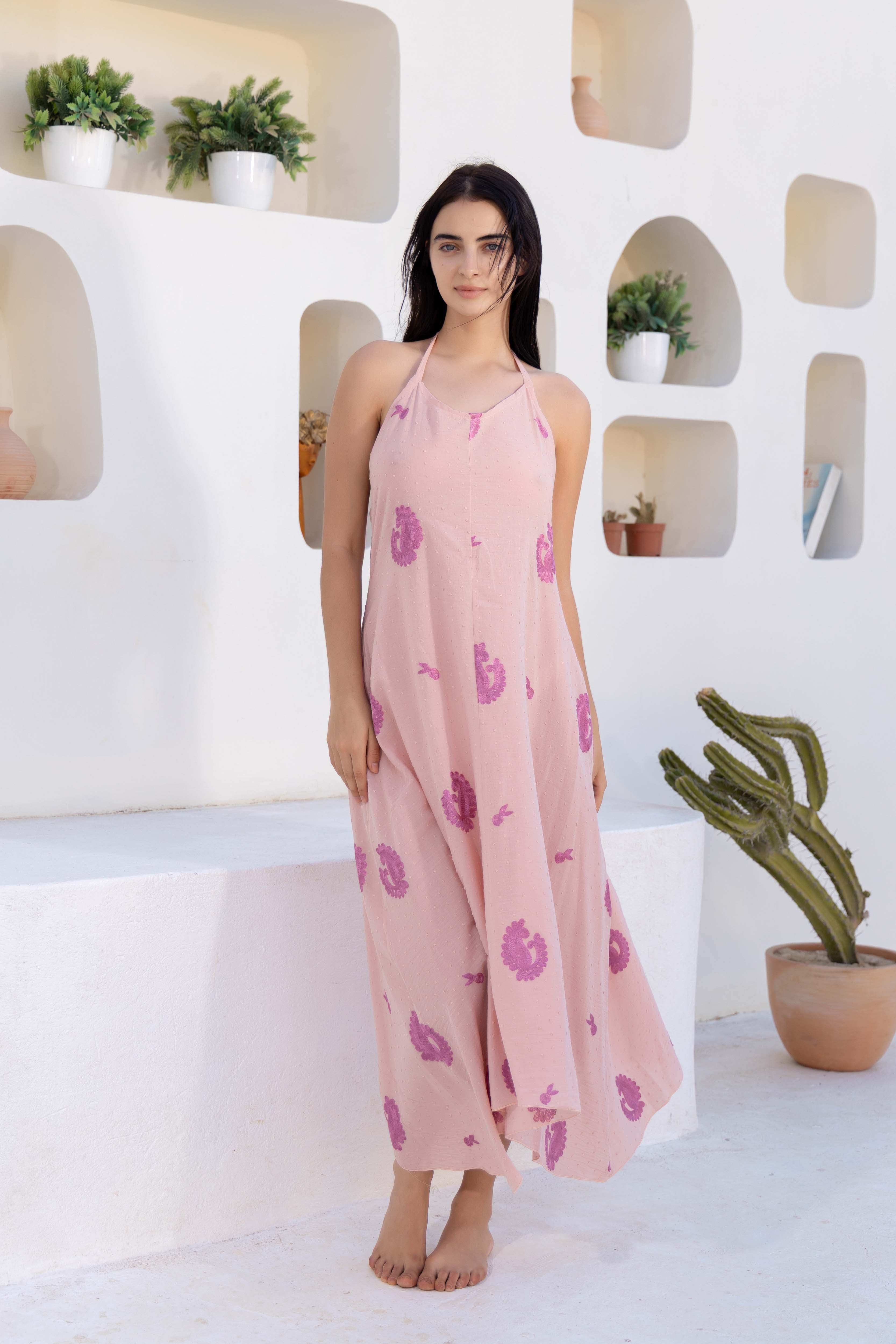 Cactus Print Halter Maxi Dress