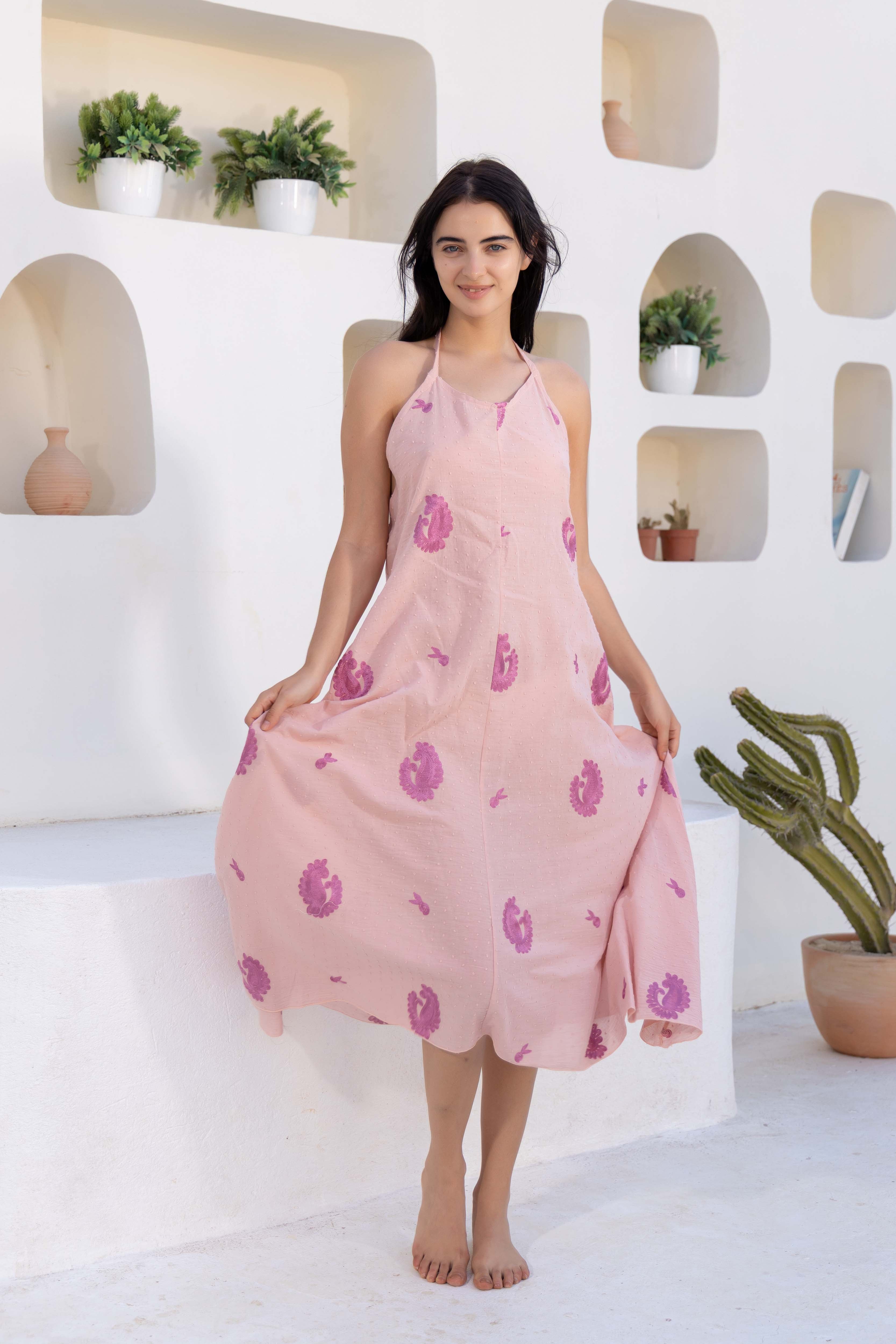 Cactus Print Halter Maxi Dress