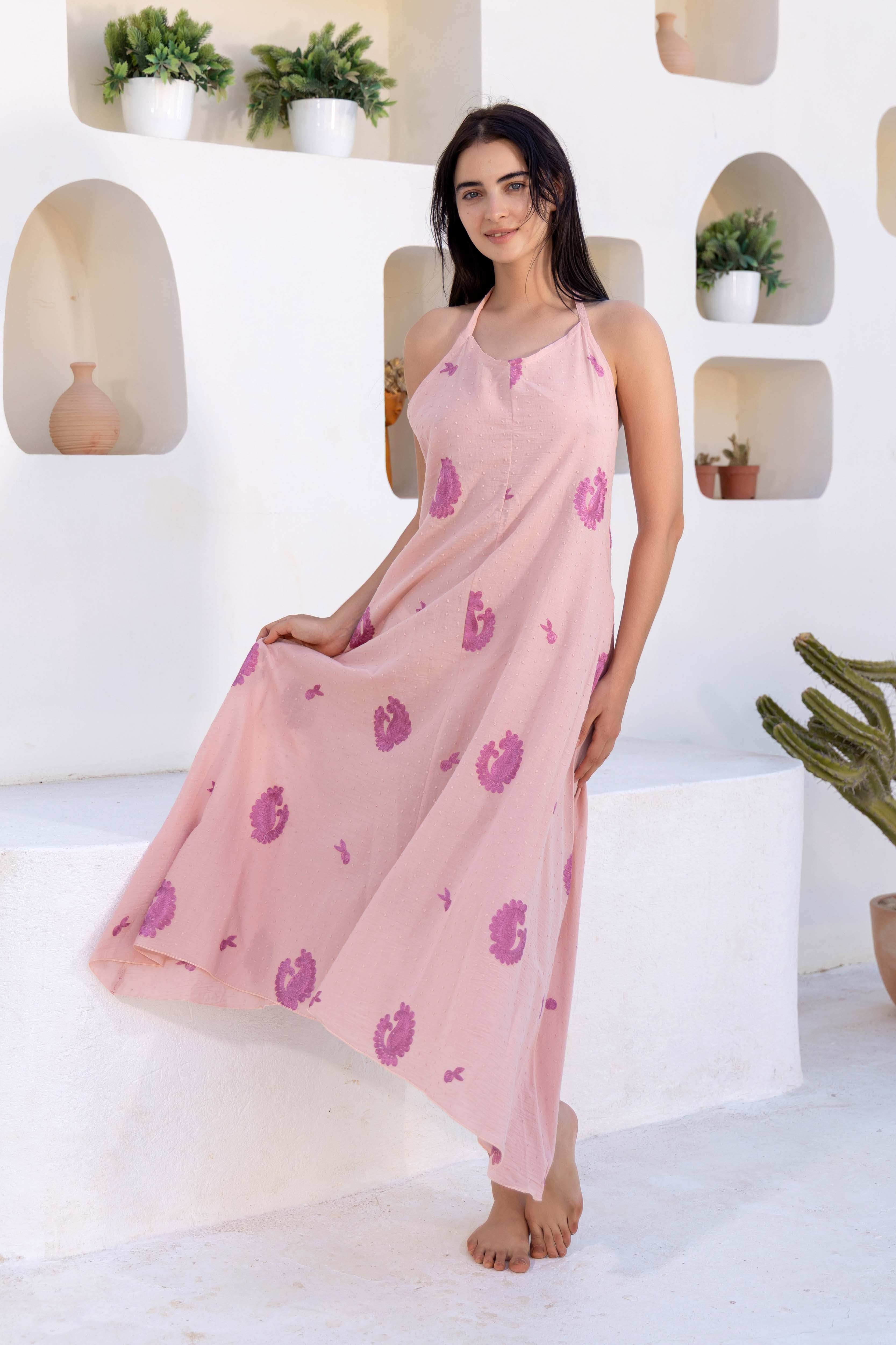 Cactus Print Halter Maxi Dress