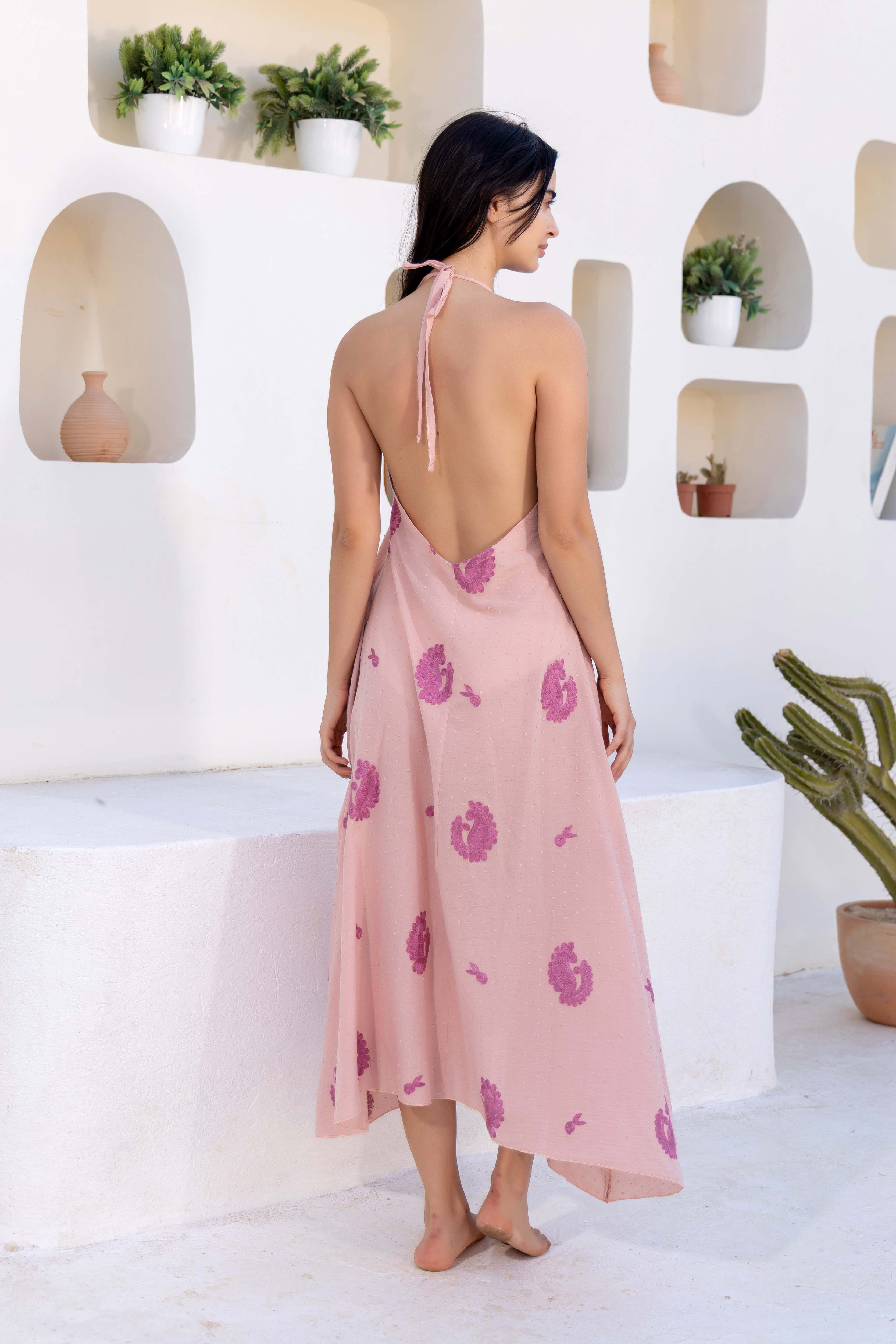 Cactus Print Halter Maxi Dress