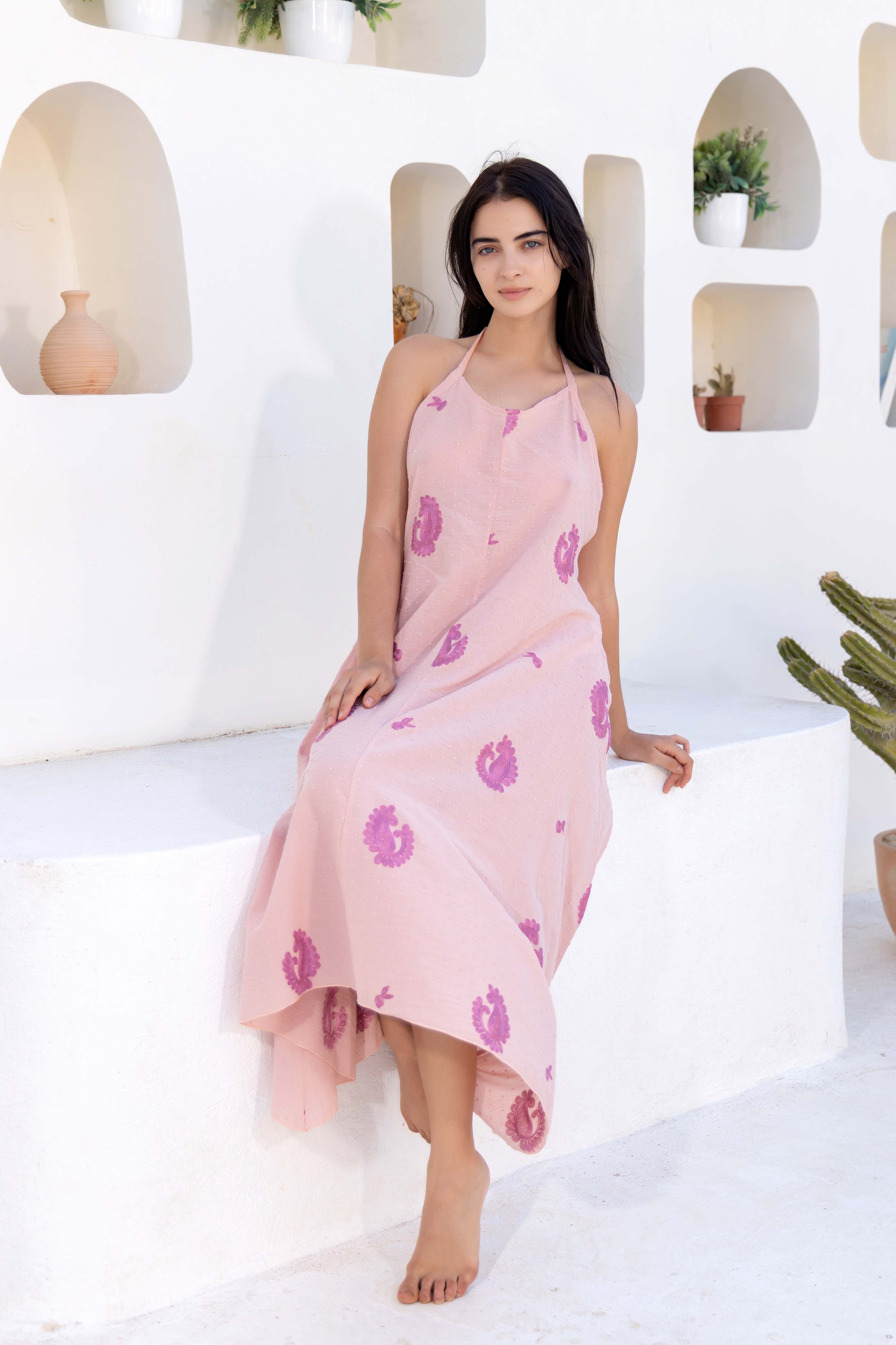 Cactus Print Halter Maxi Dress