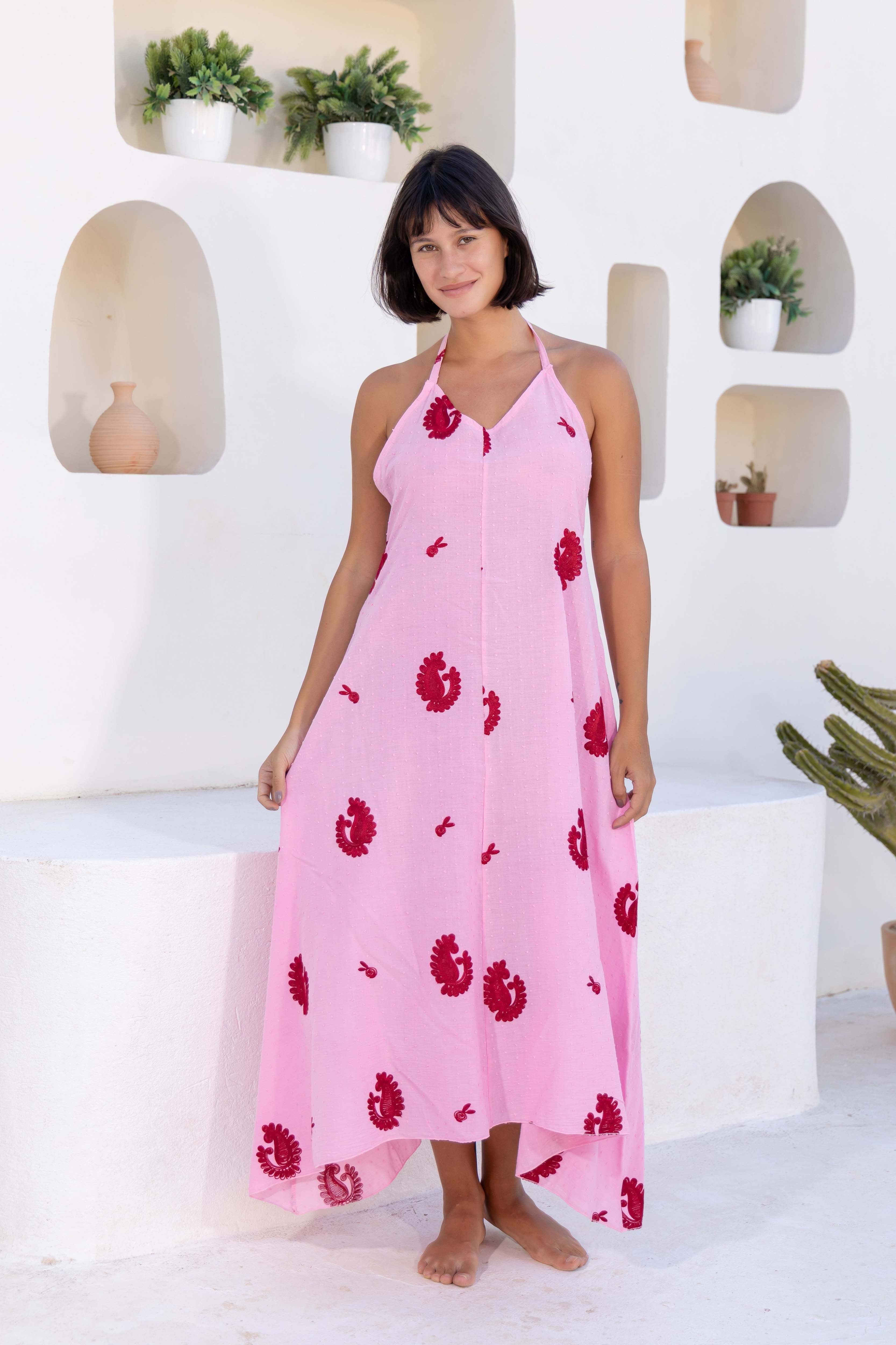 Cactus Print Halter Maxi Dress