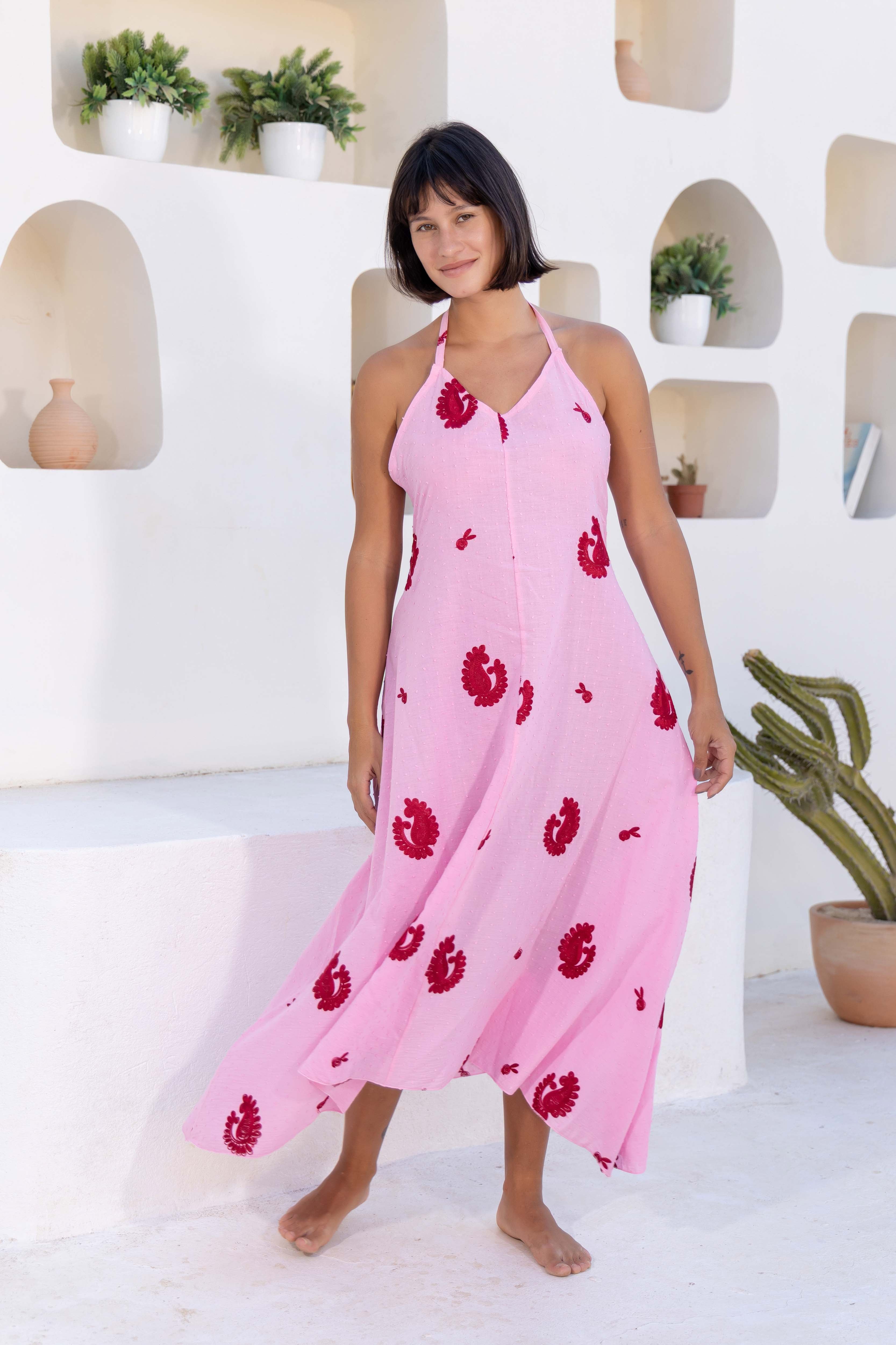 Cactus Print Halter Maxi Dress