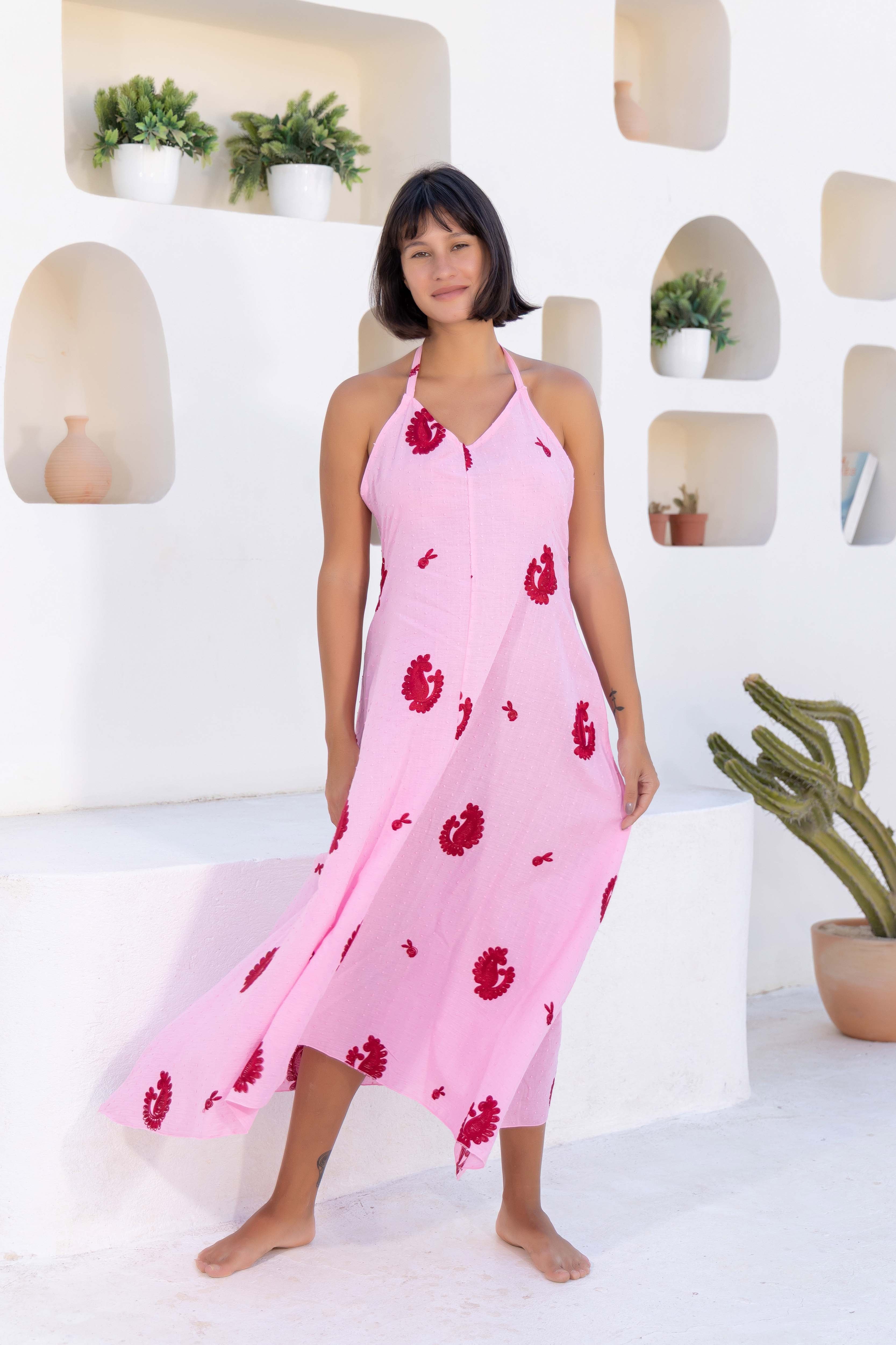 Cactus Print Halter Maxi Dress