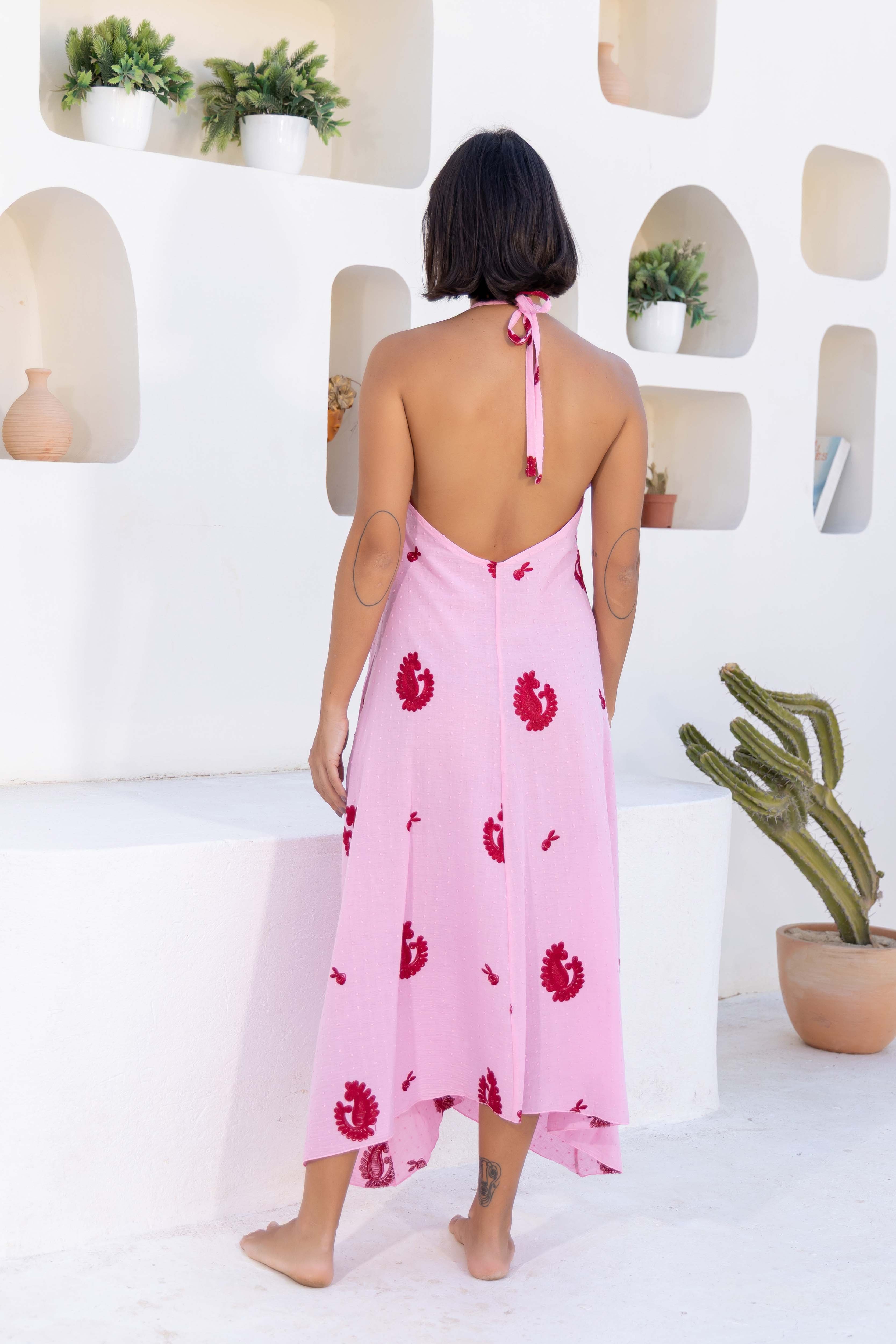 Cactus Print Halter Maxi Dress