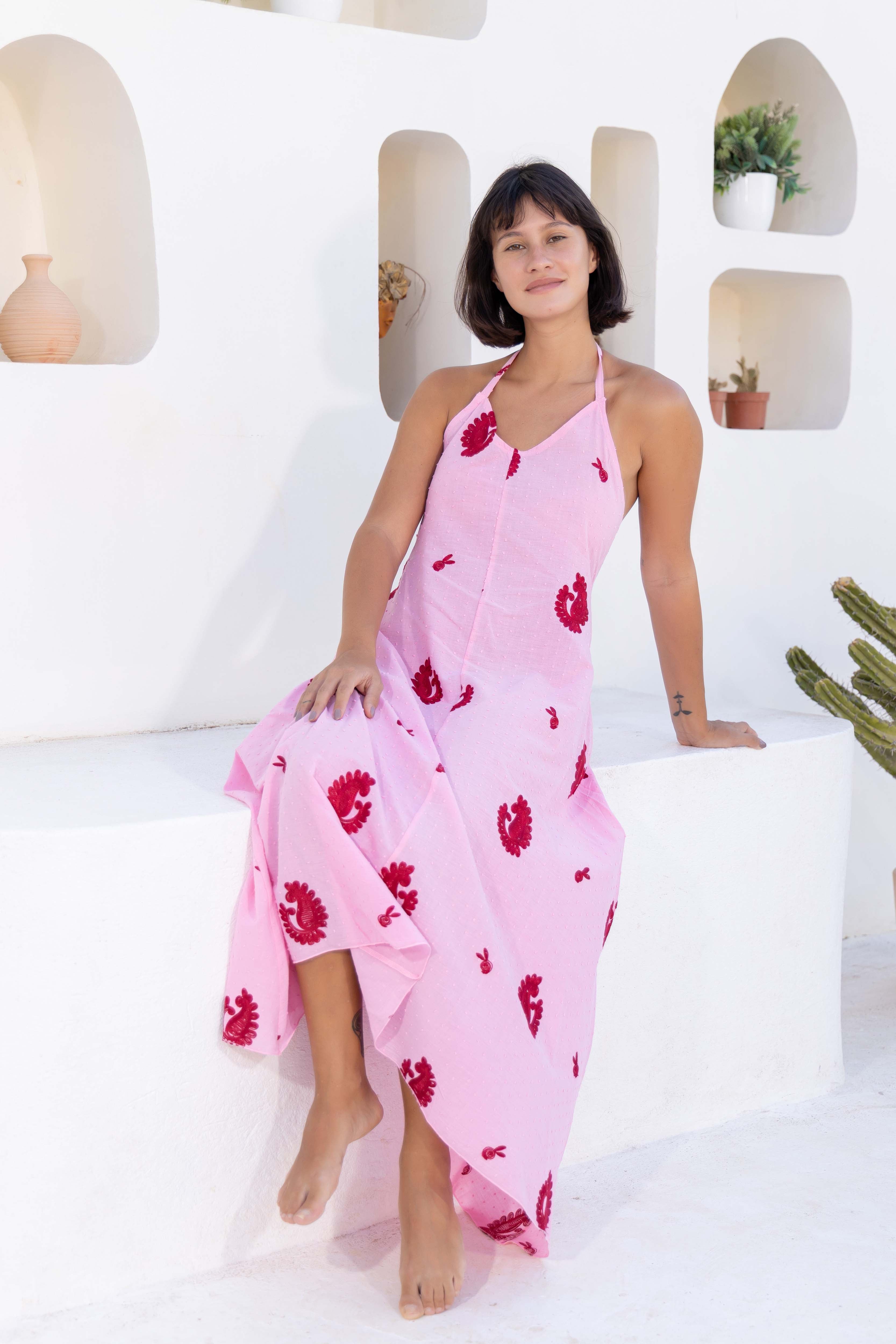 Cactus Print Halter Maxi Dress
