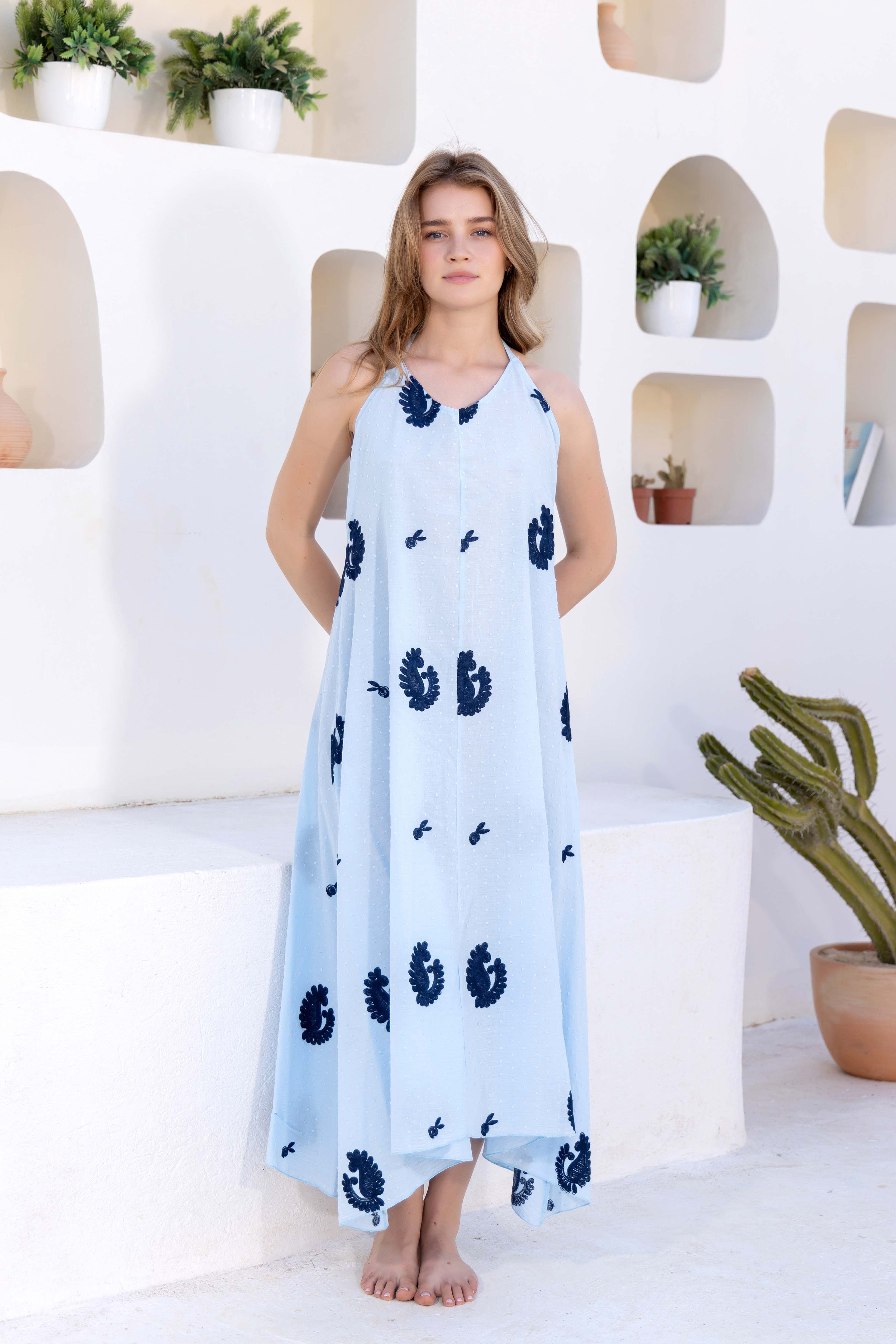 Cactus Print Halter Maxi Dress
