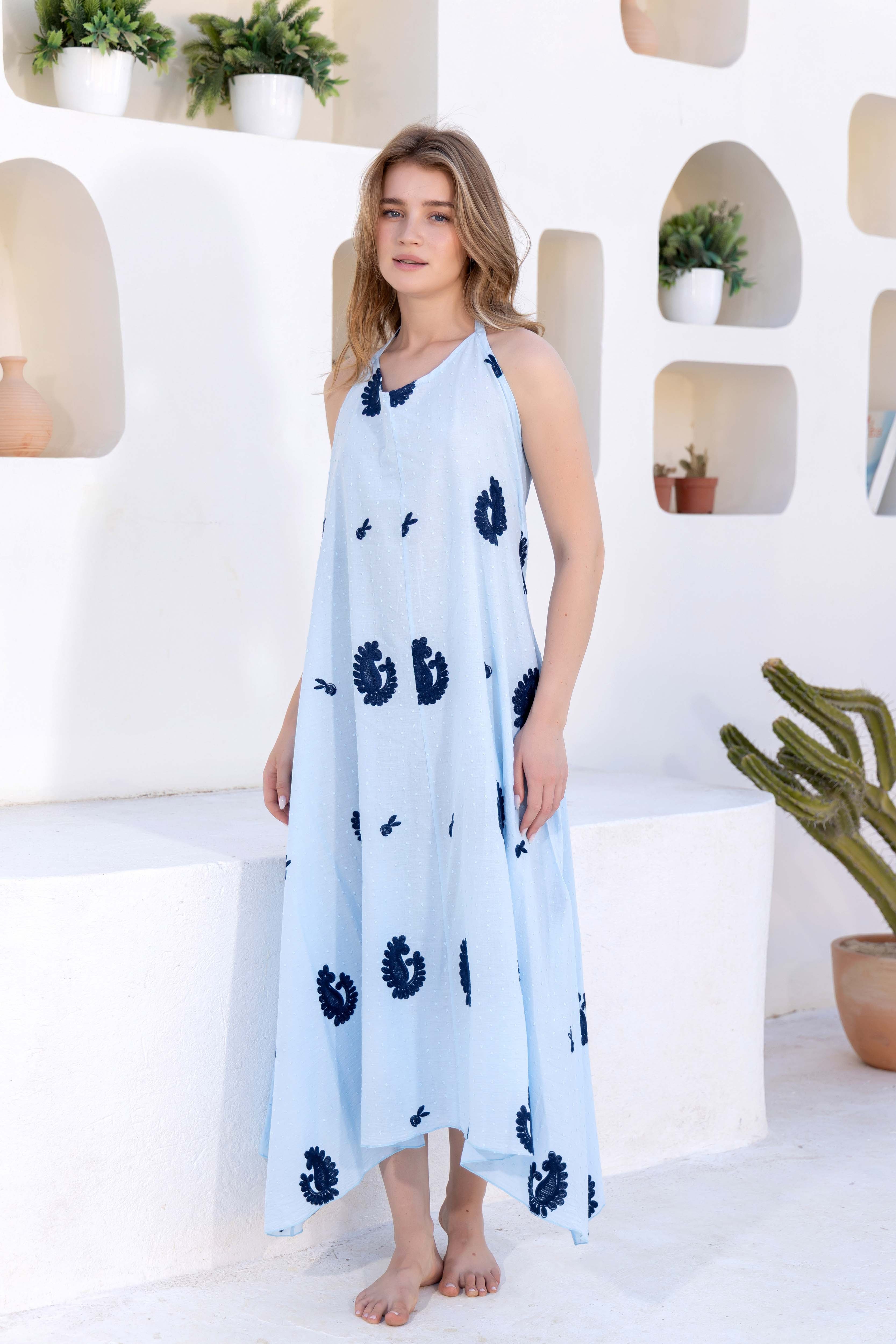 Cactus Print Halter Maxi Dress