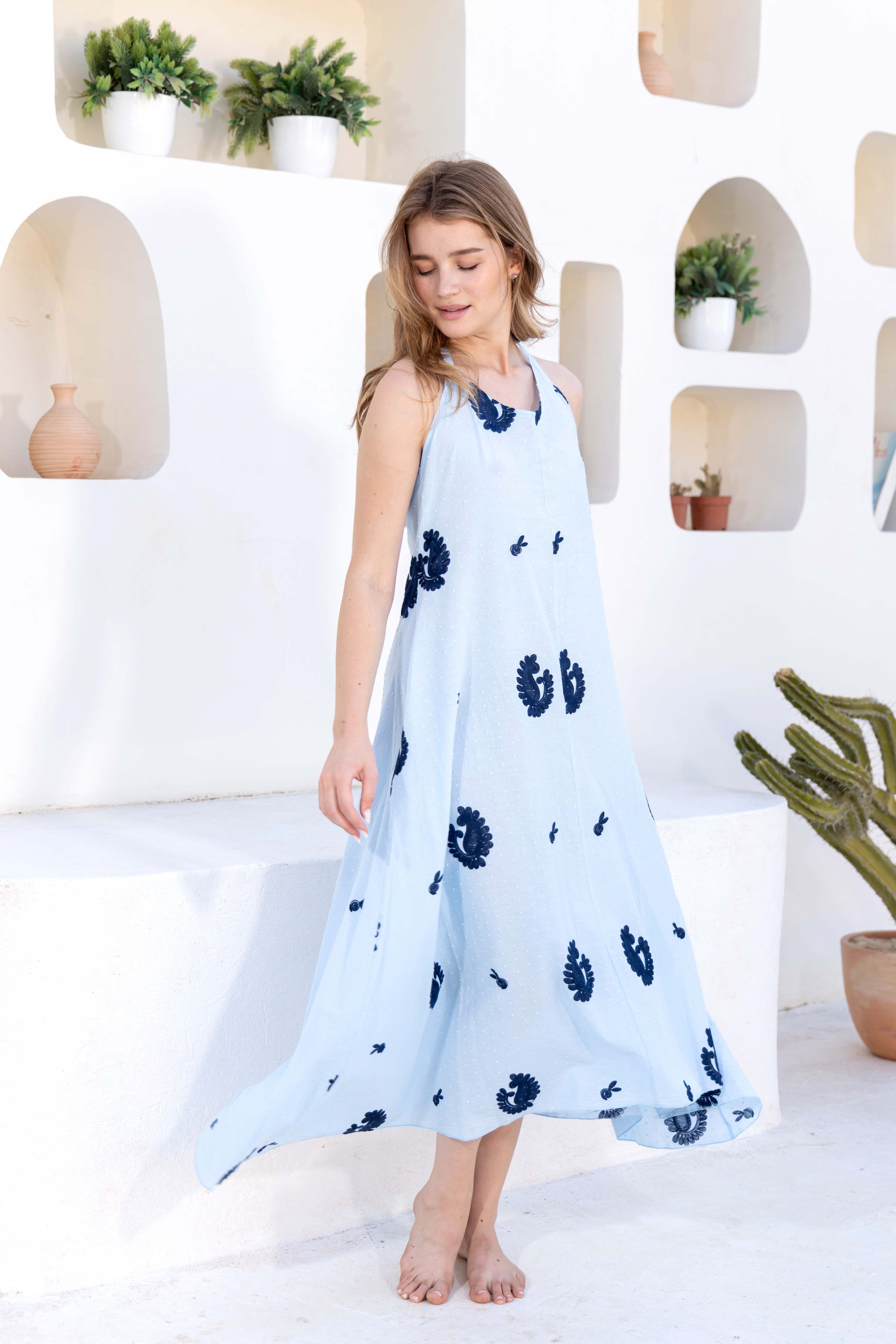 Cactus Print Halter Maxi Dress