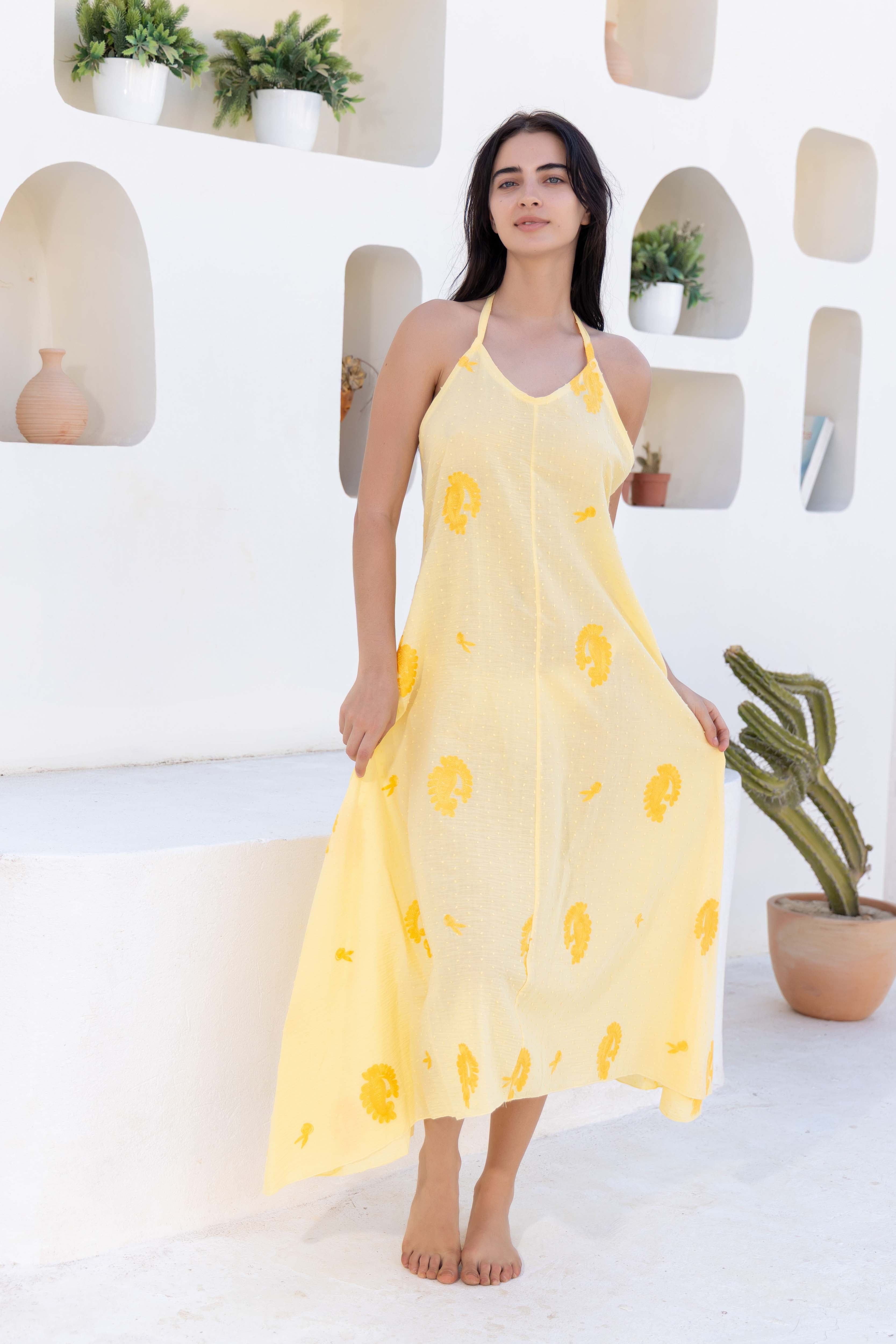 Cactus Print Halter Maxi Dress
