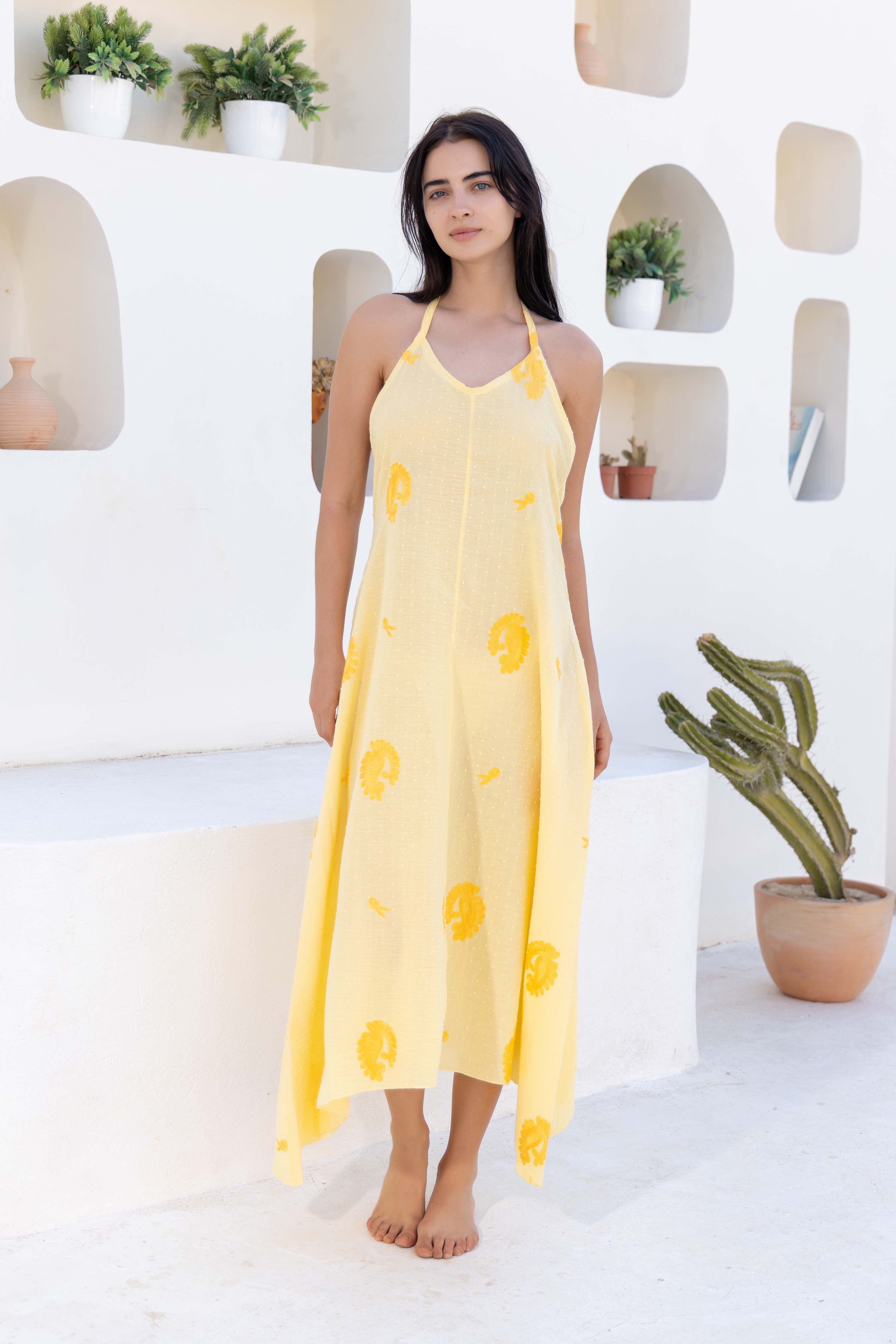 Cactus Print Halter Maxi Dress