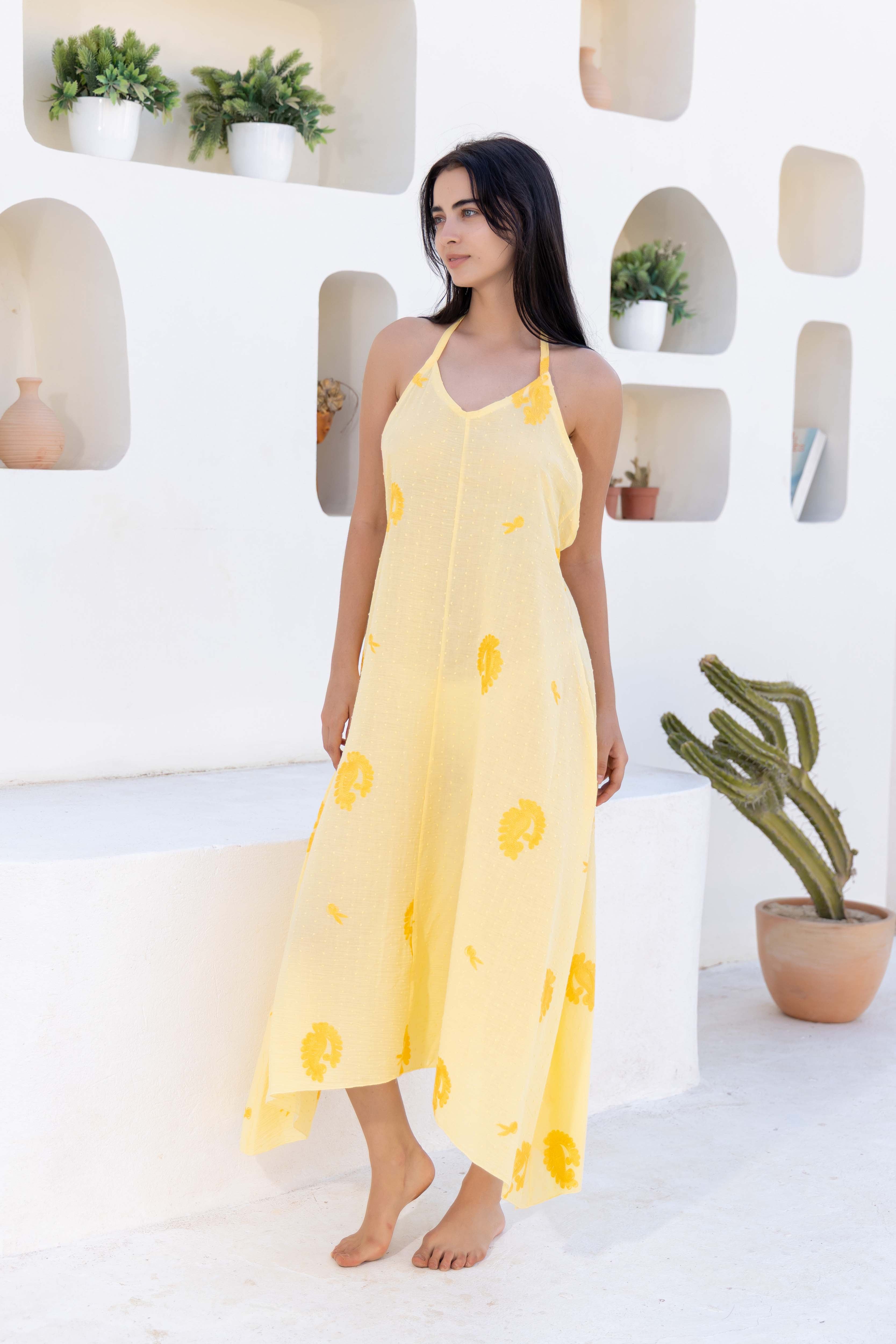 Cactus Print Halter Maxi Dress