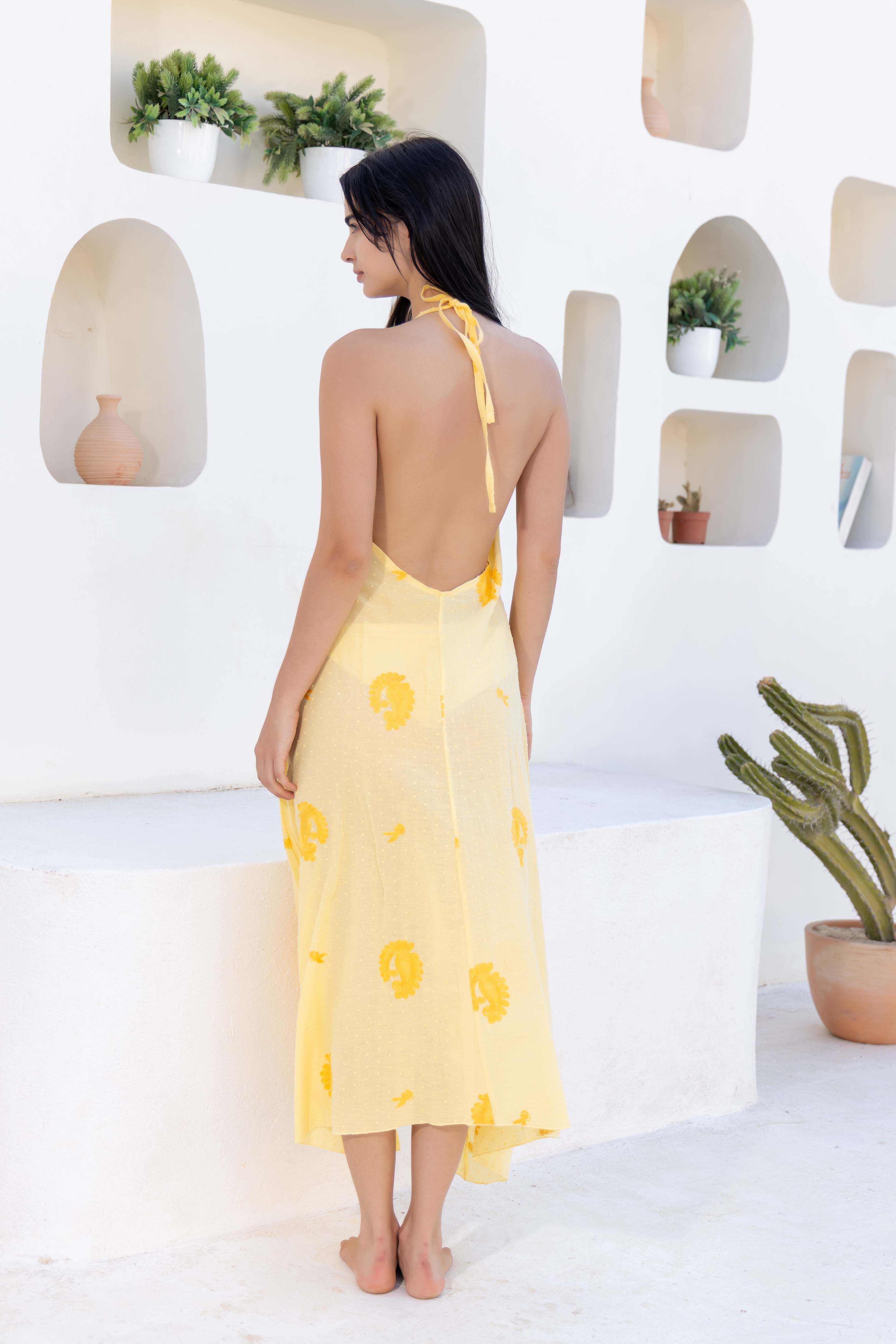 Cactus Print Halter Maxi Dress