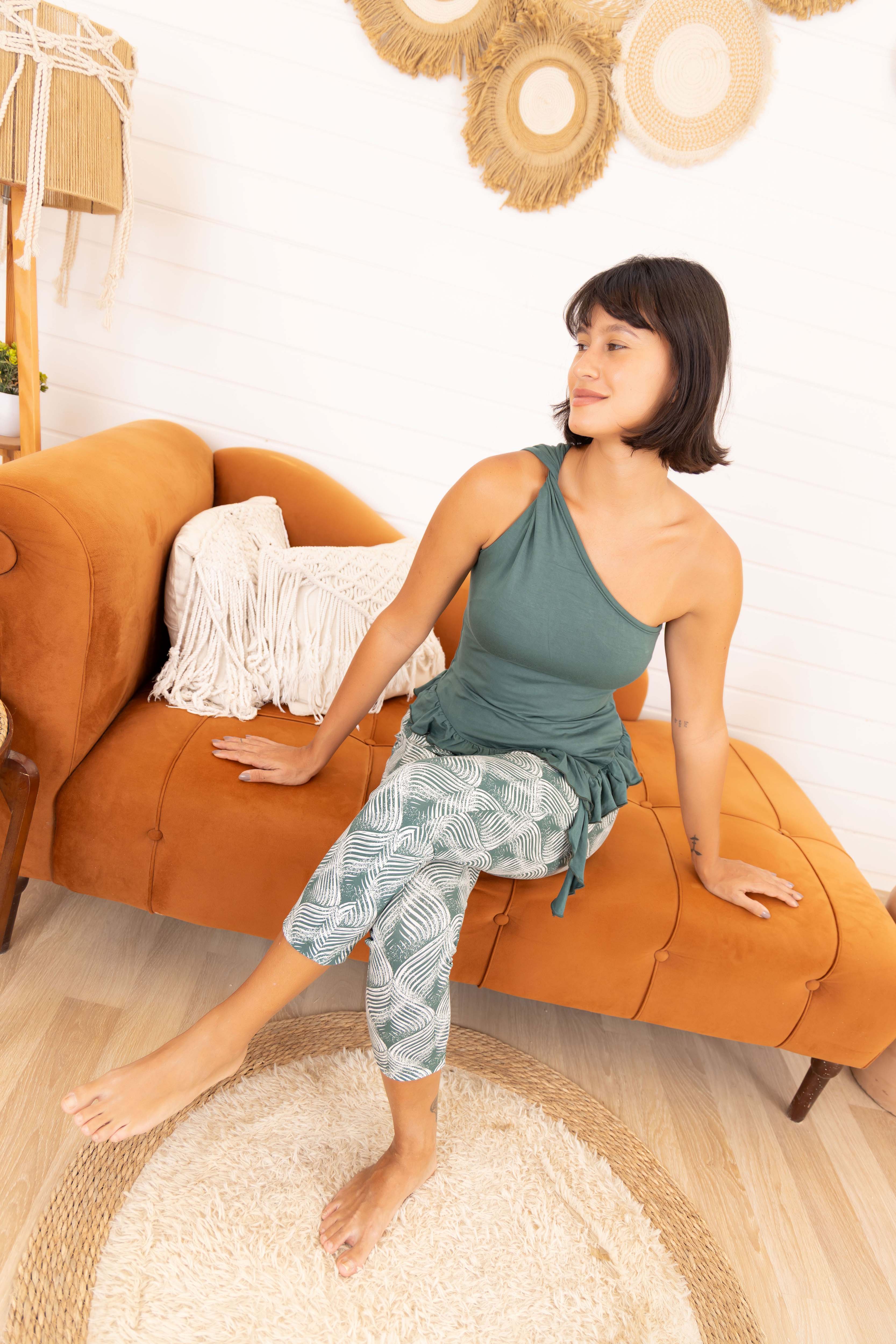 One-Shoulder Ruffle Top & Capri Leggings Set
