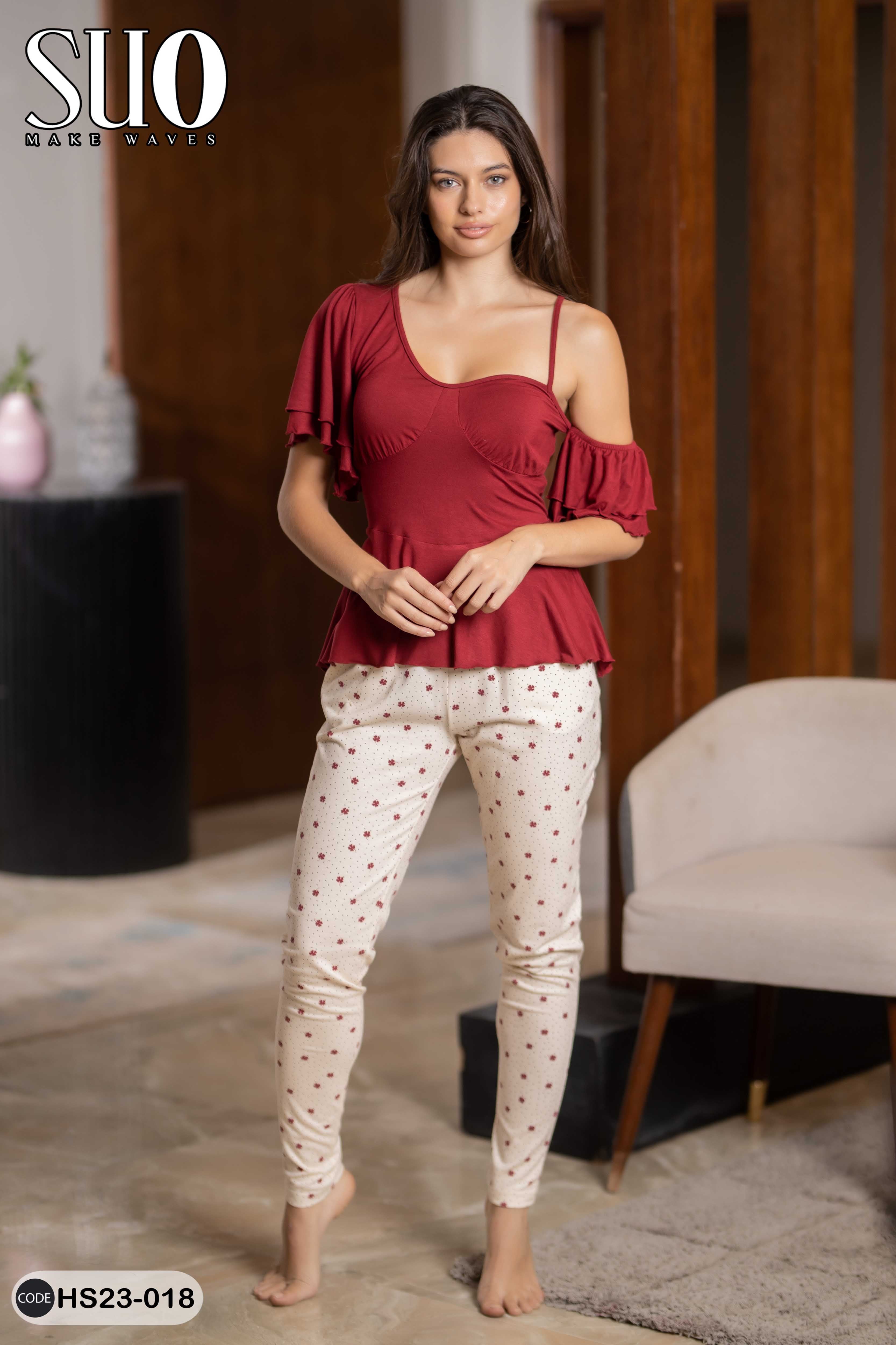 2 PCS PIJAMA SET-Burgundy