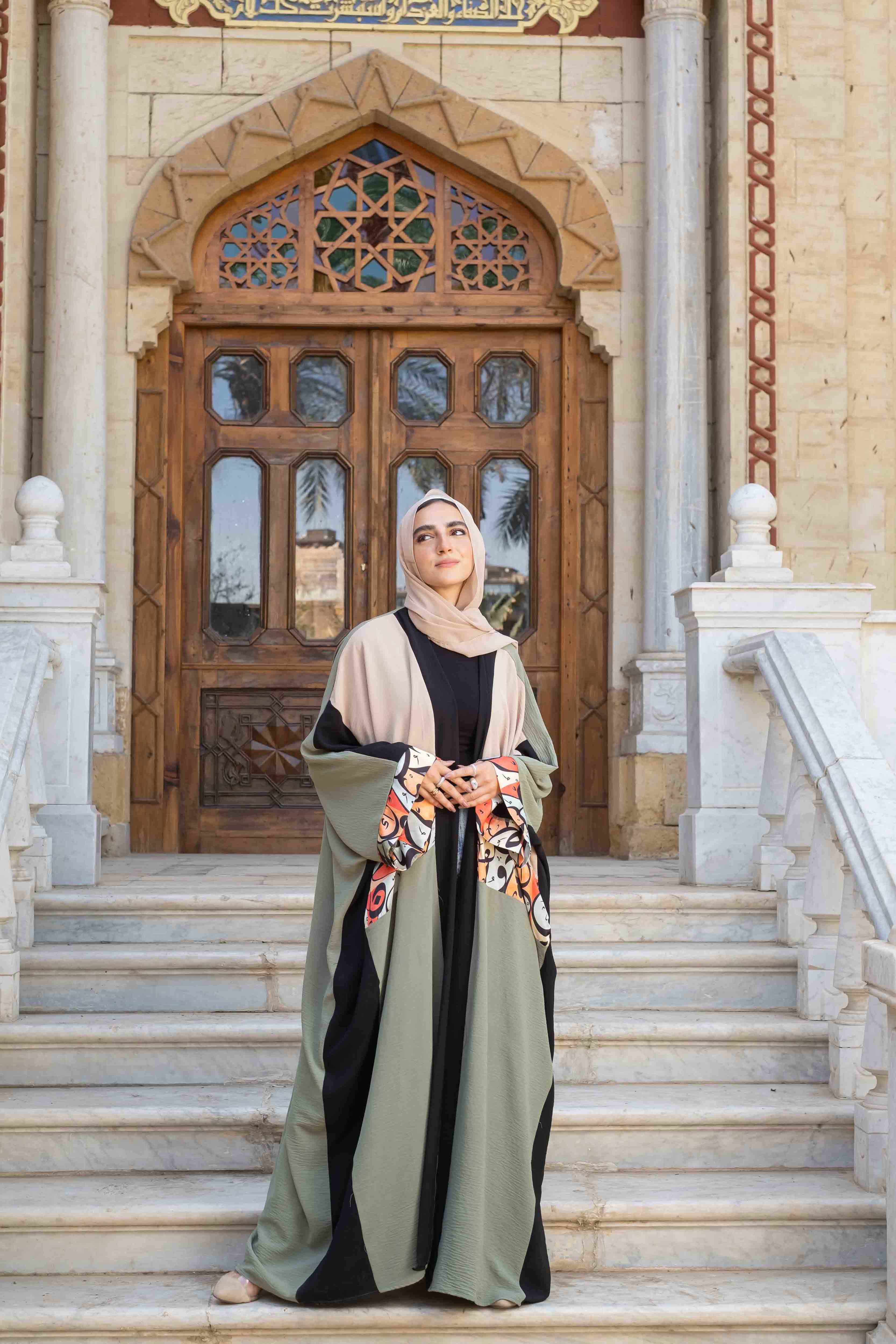 open abaya mixed print colors