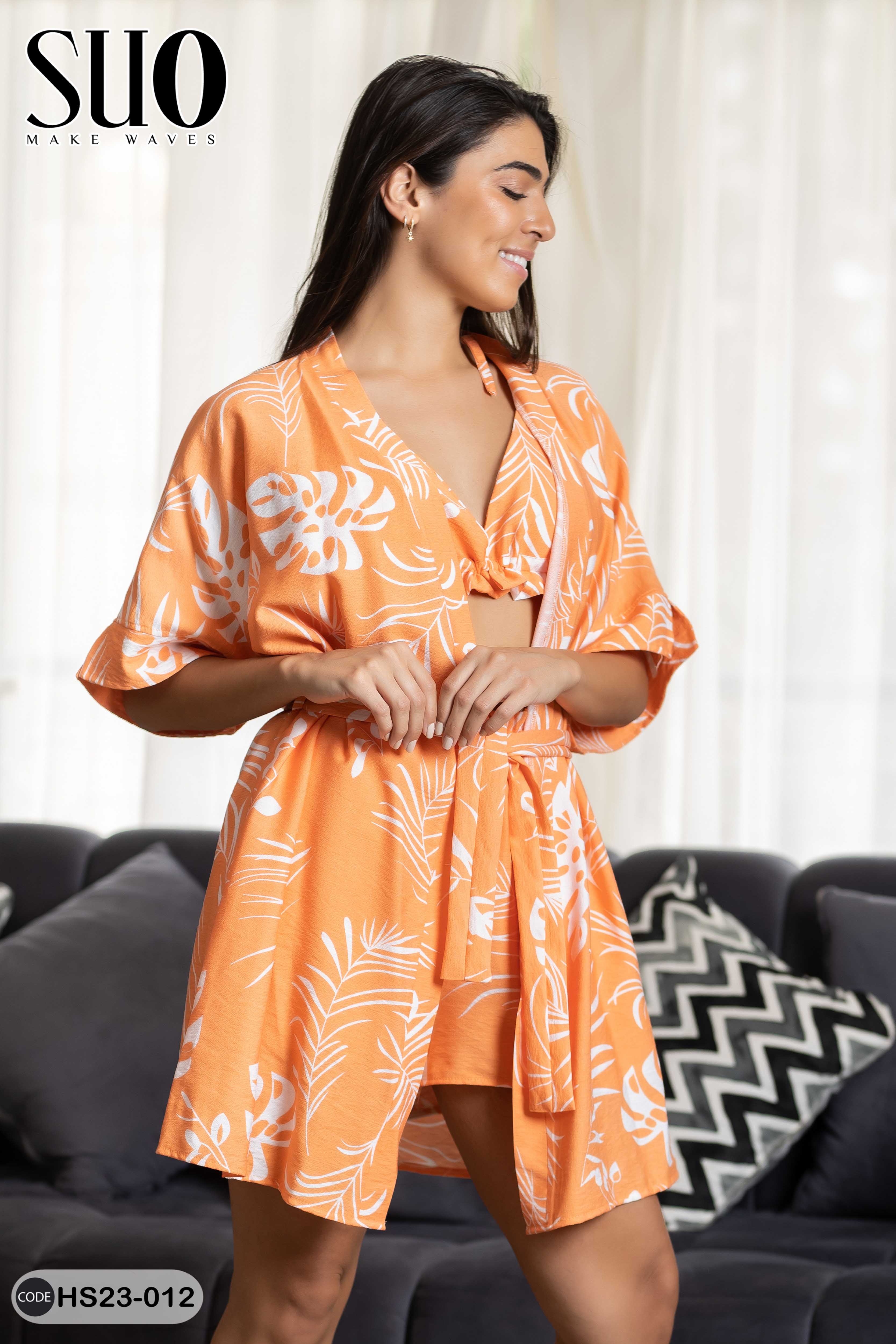 Floral print nightwear set with satin 3 pieces