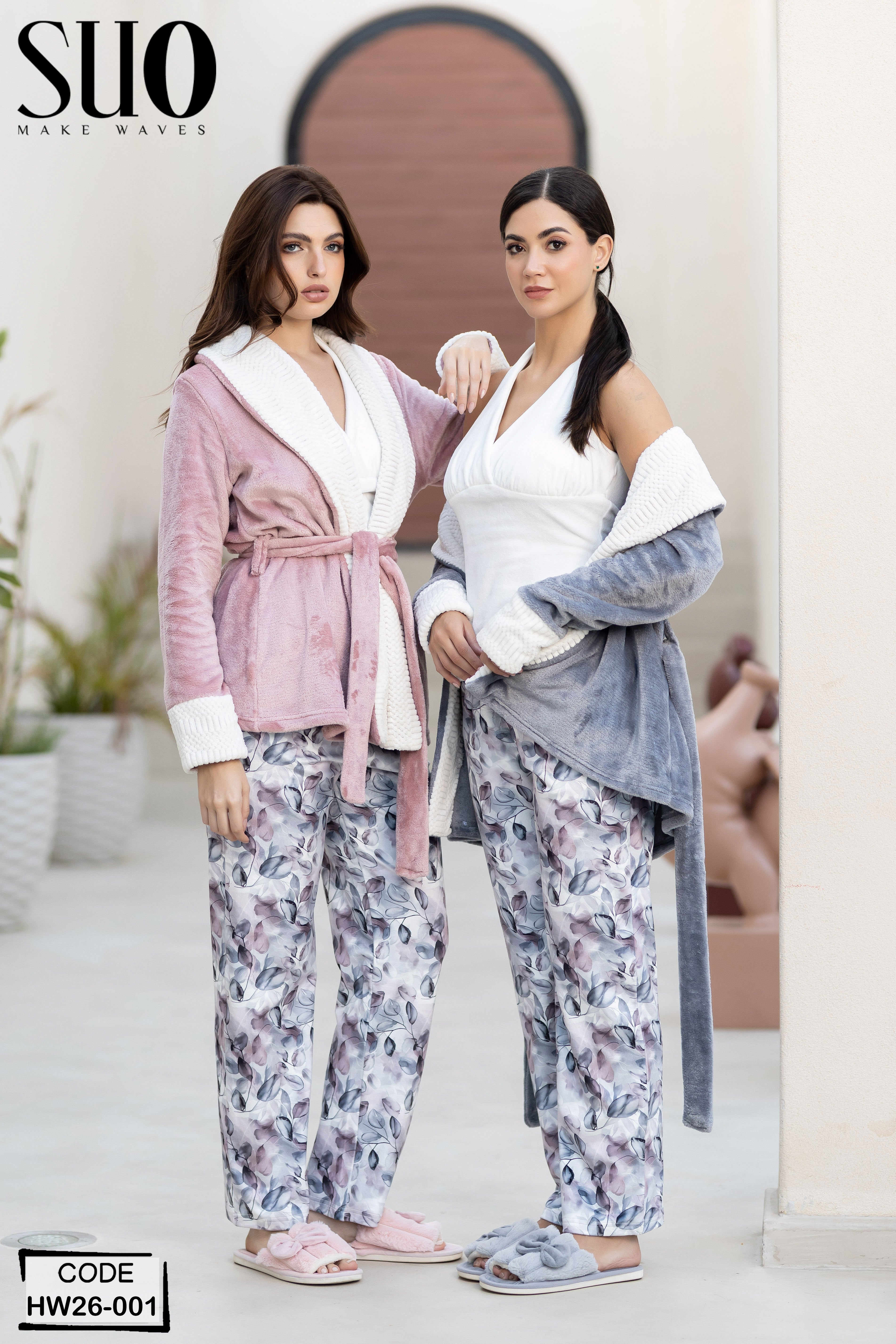 A three-piece homewear set designed for ultimate comfort and warmth, featuring a chic white inner
