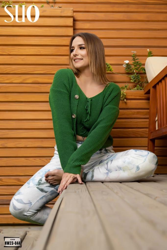 Green X Leaf Print Pants