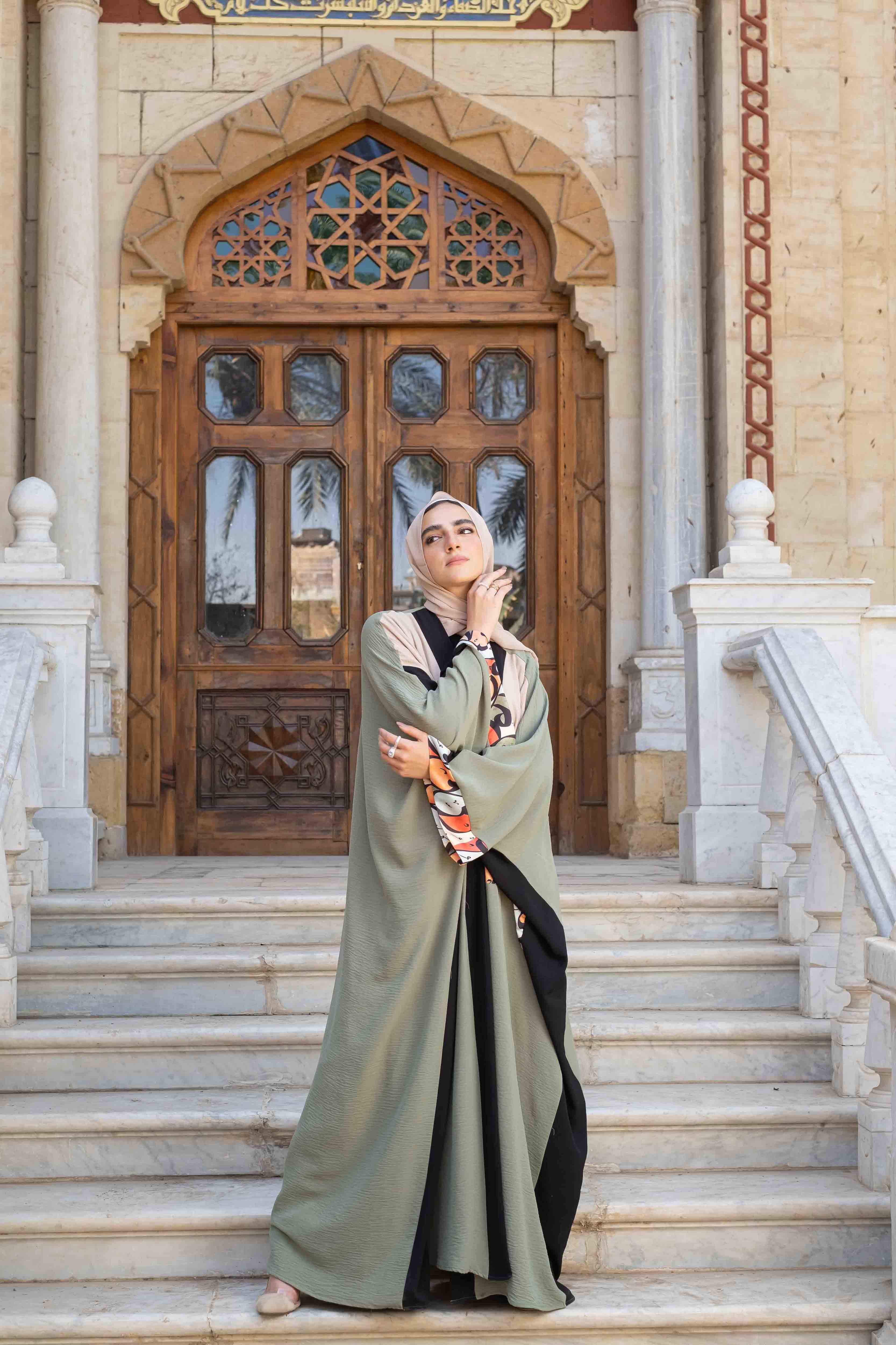 open abaya mixed print colors