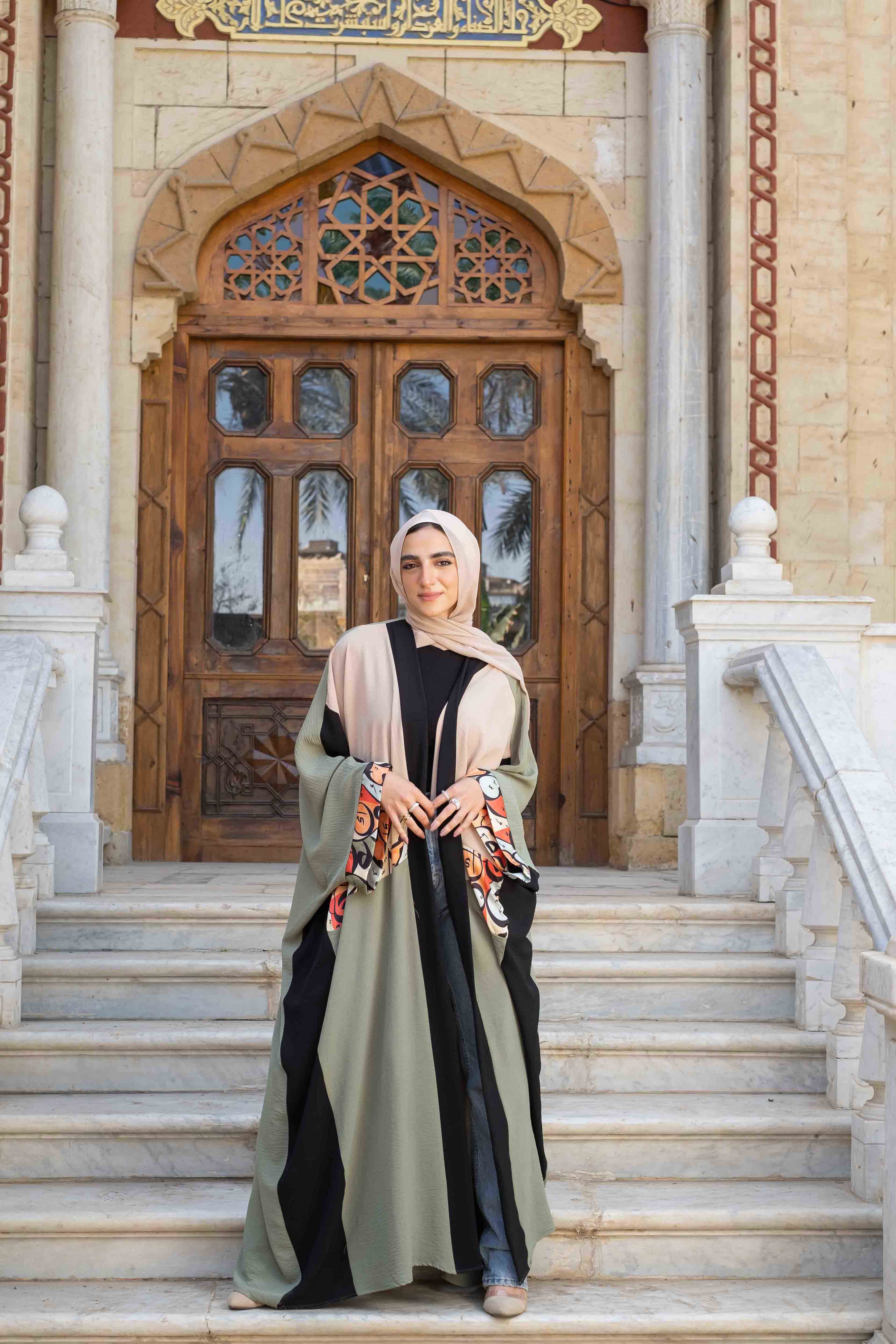 open abaya mixed print colors